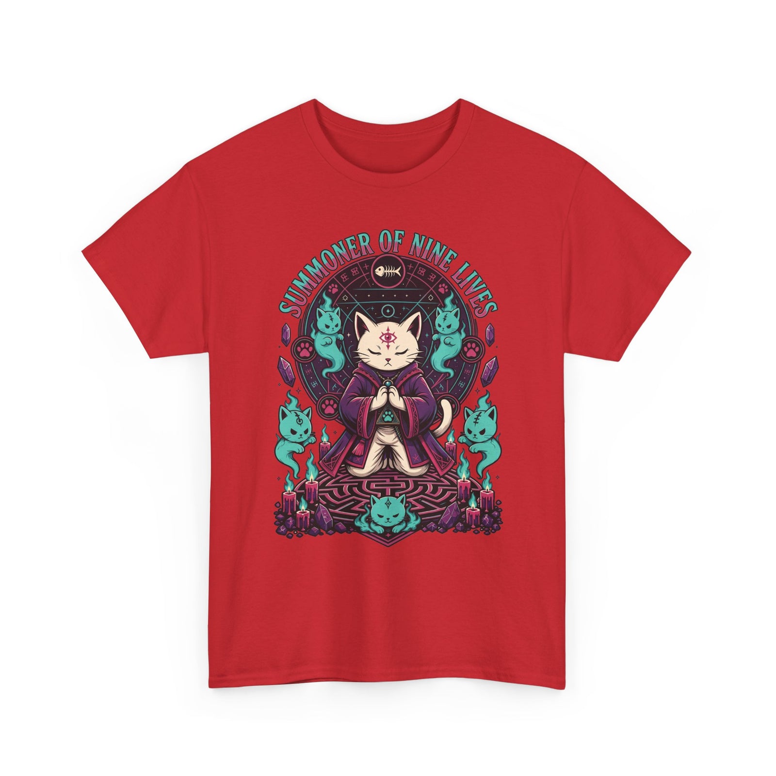 Lucky Cat Mystic Tee — "Catmancer of Nine Lives" Graphic T-Shirt