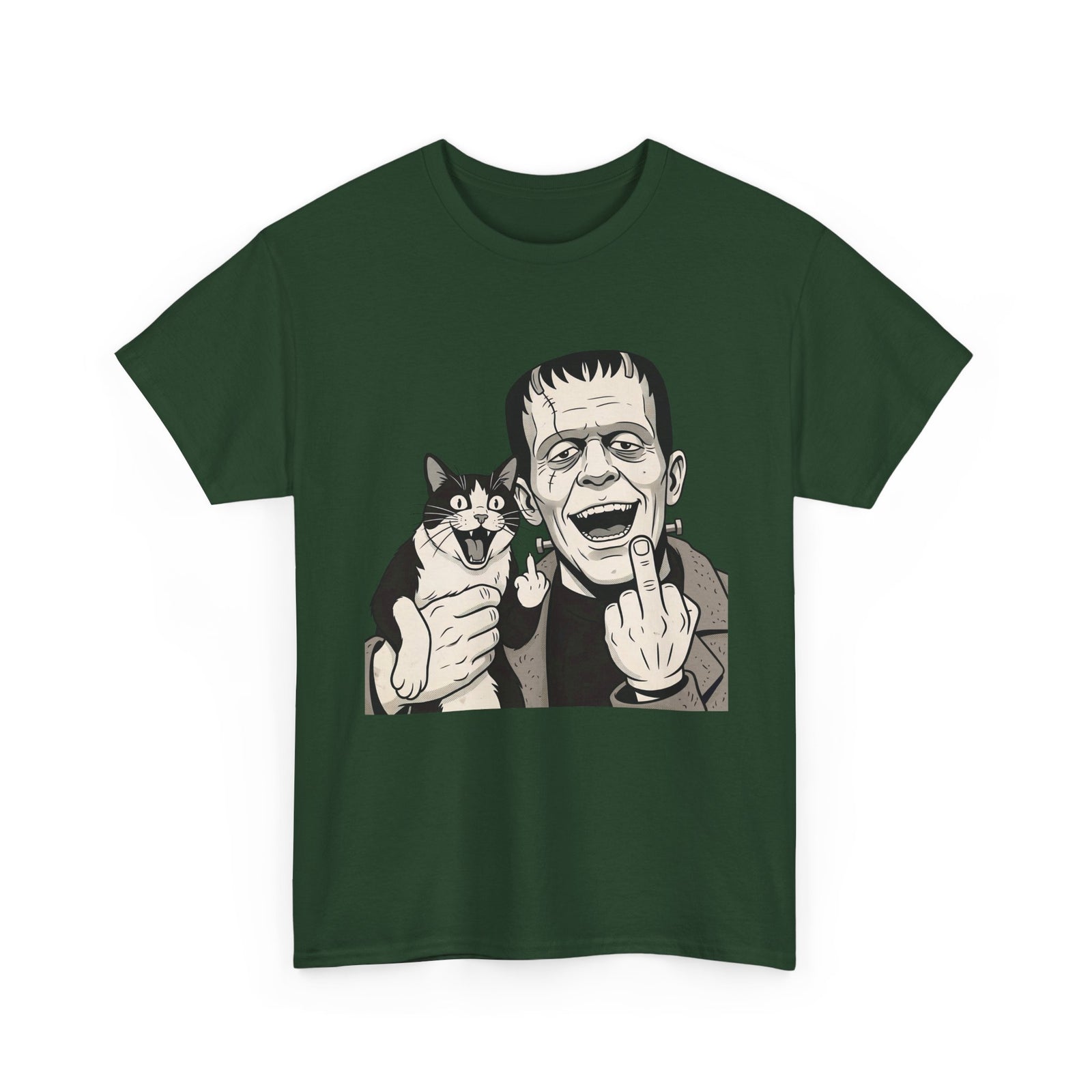 Frankenstein Cat T‑Shirt — Cute Spooky Cat & Frankenstein Design