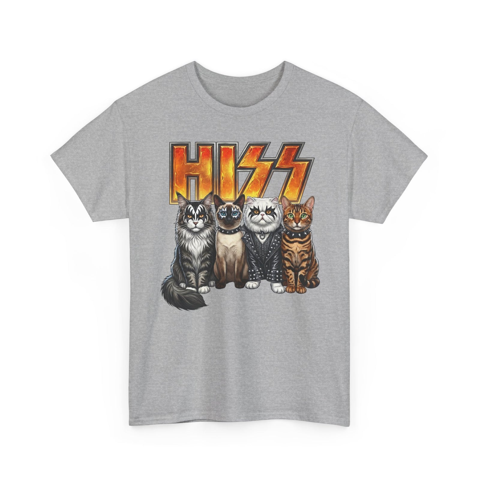 Heavy Metal Cat Hiss T-Shirt — Retro Rock Cat Graphic Tee