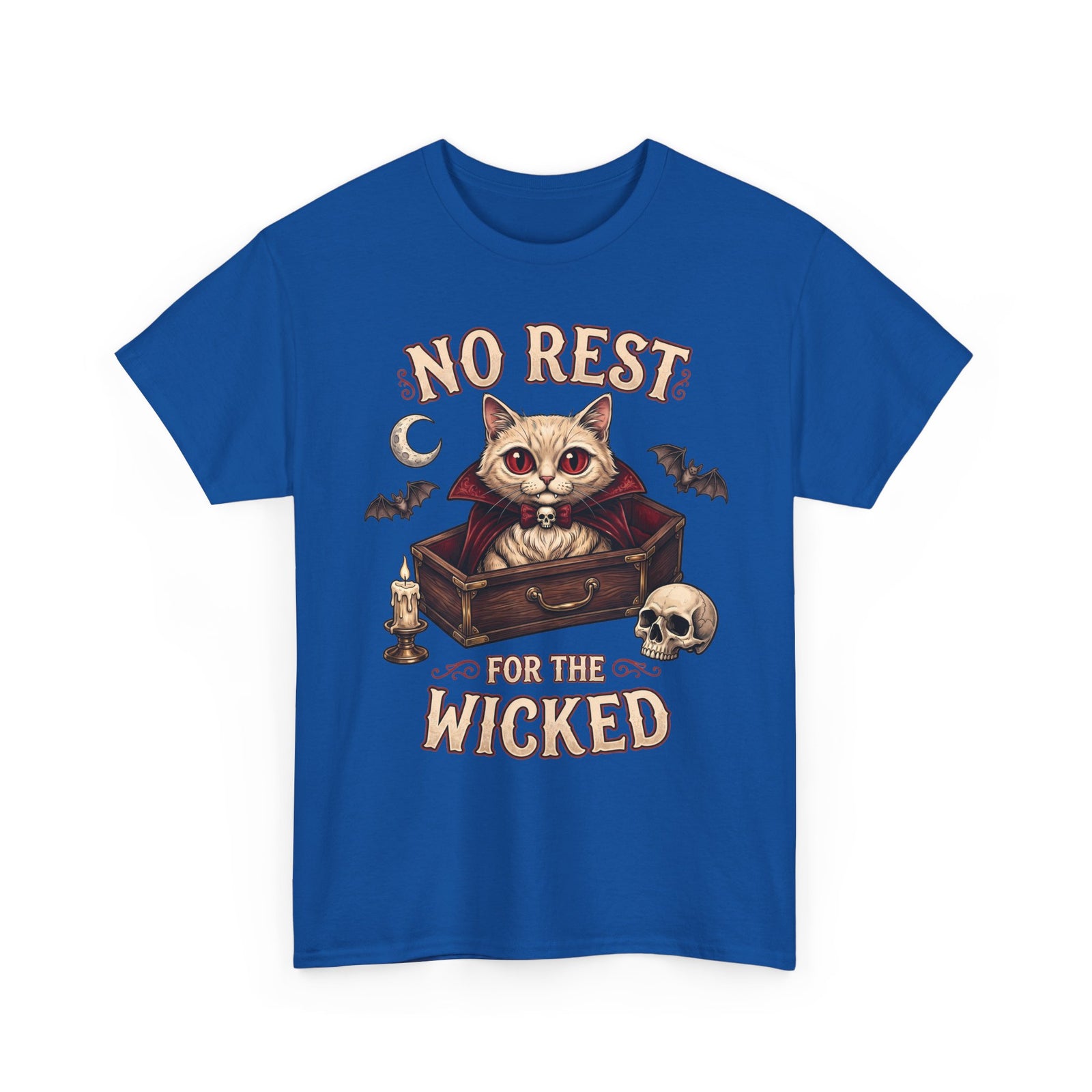 No Rest For The Wicked Vampire Cat Coffin Shirt — Gothic Halloween Tee