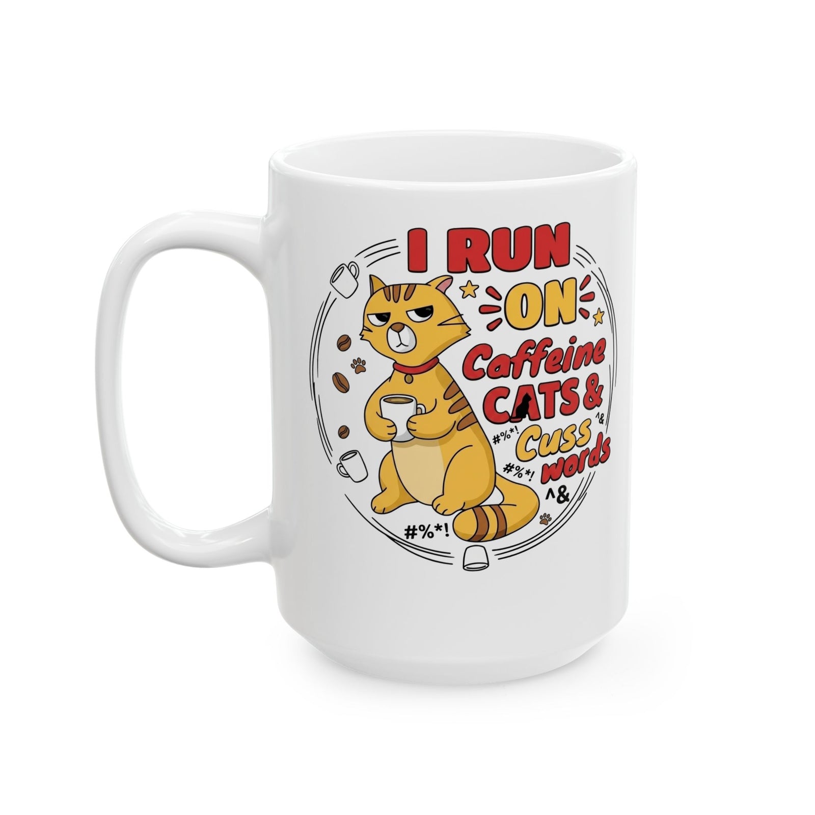 Caffeine, Cats & Cuss Words Mug Funny Cat Lover Coffee Mug