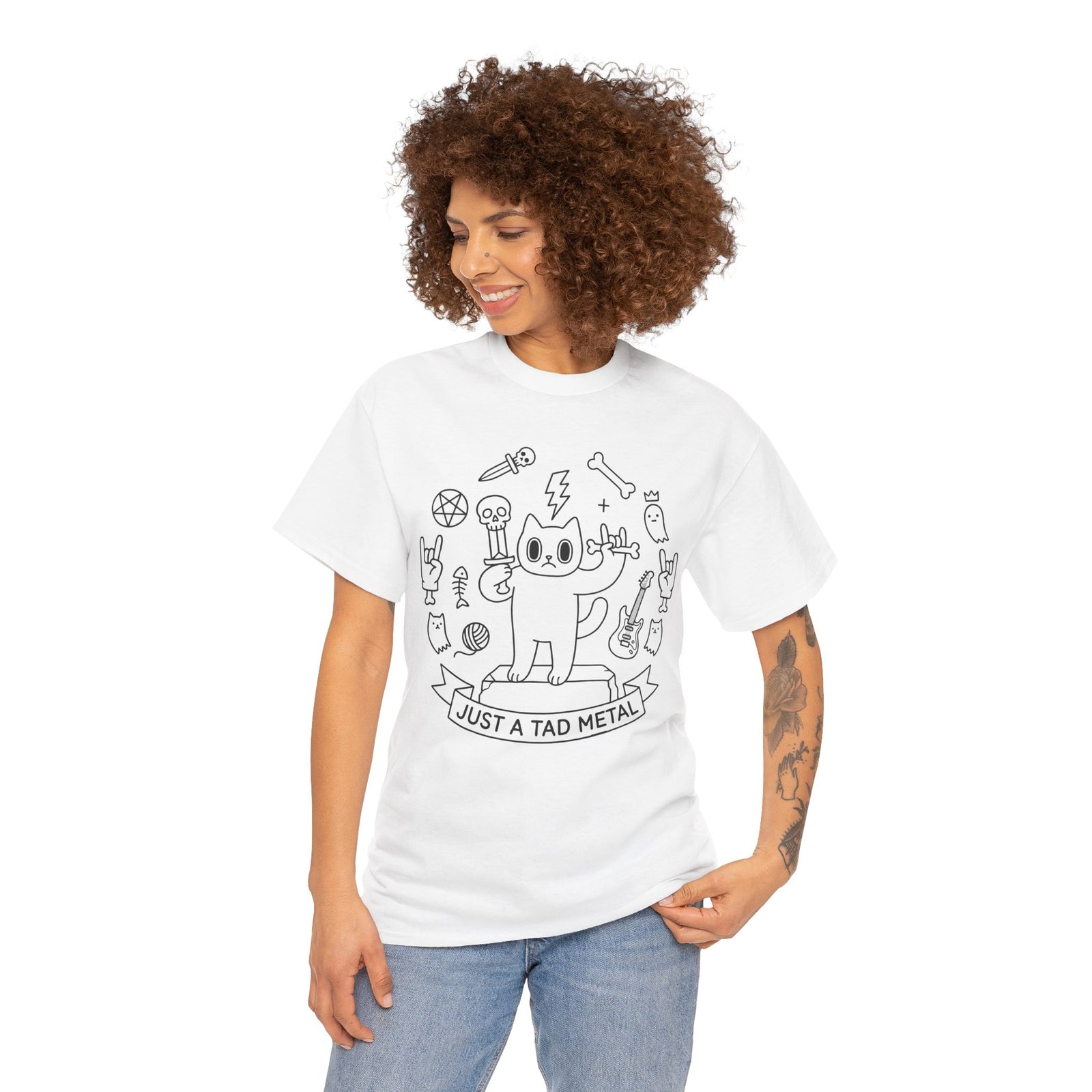 Just A Tad Metal Cat T-Shirt — Funny Heavy Metal Rocker Feline Tee
