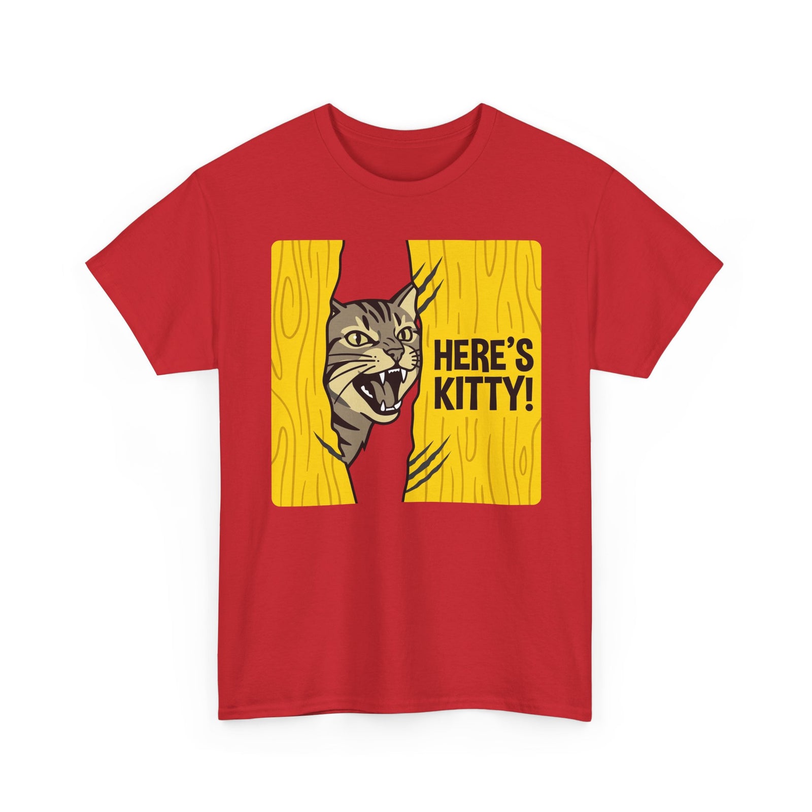 Funny Cat Parody T-Shirt — "Here's Kitty" Graphic Tee
