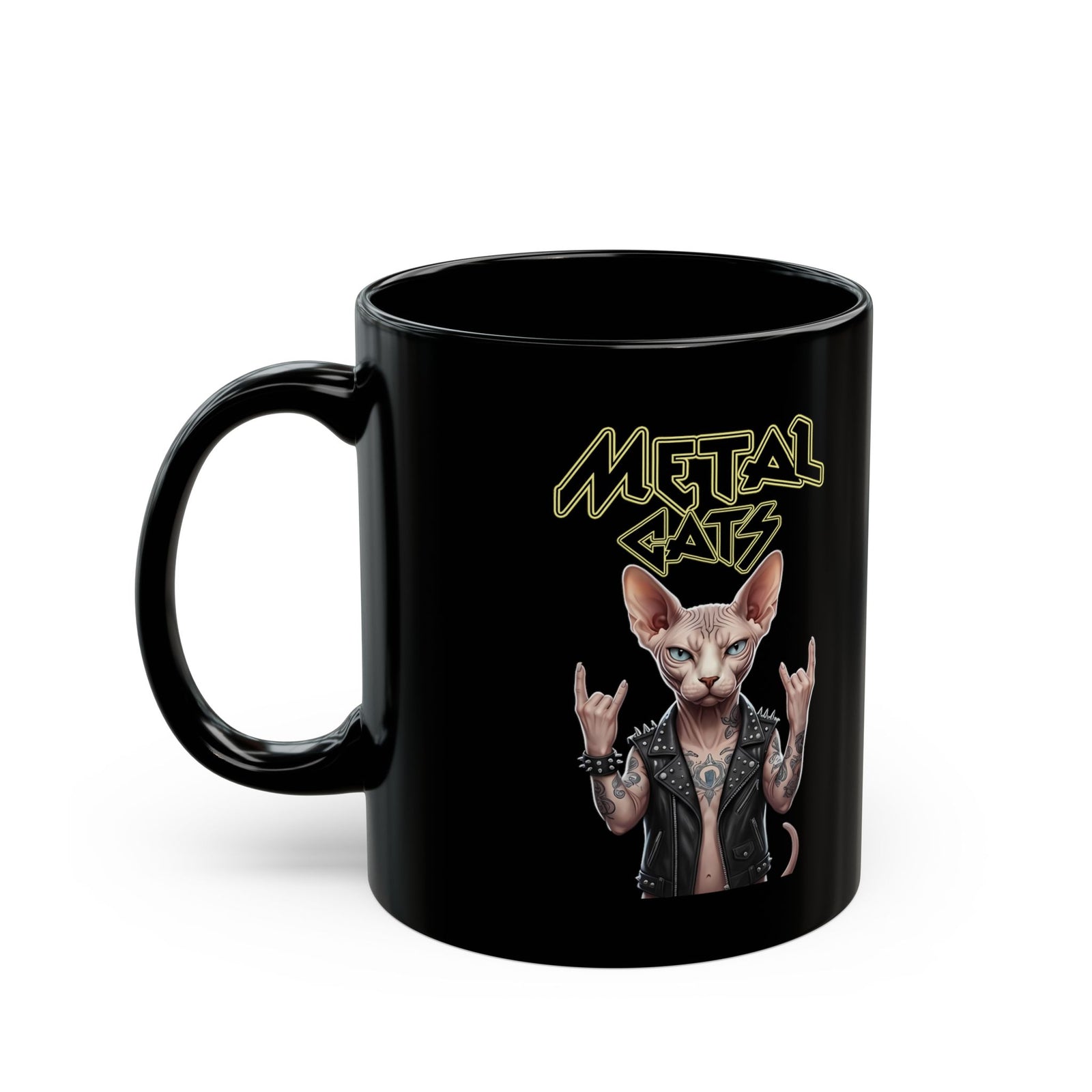 Metal Cats Black Mug — Heavy Metal Cat Graphic Mug