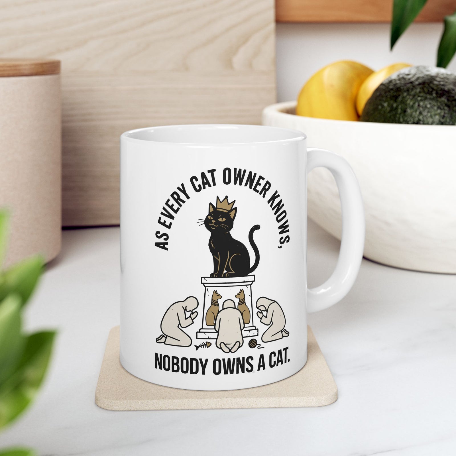 Nobody Owns a Cat Ceramic Mug — Funny Cat Owner Mug