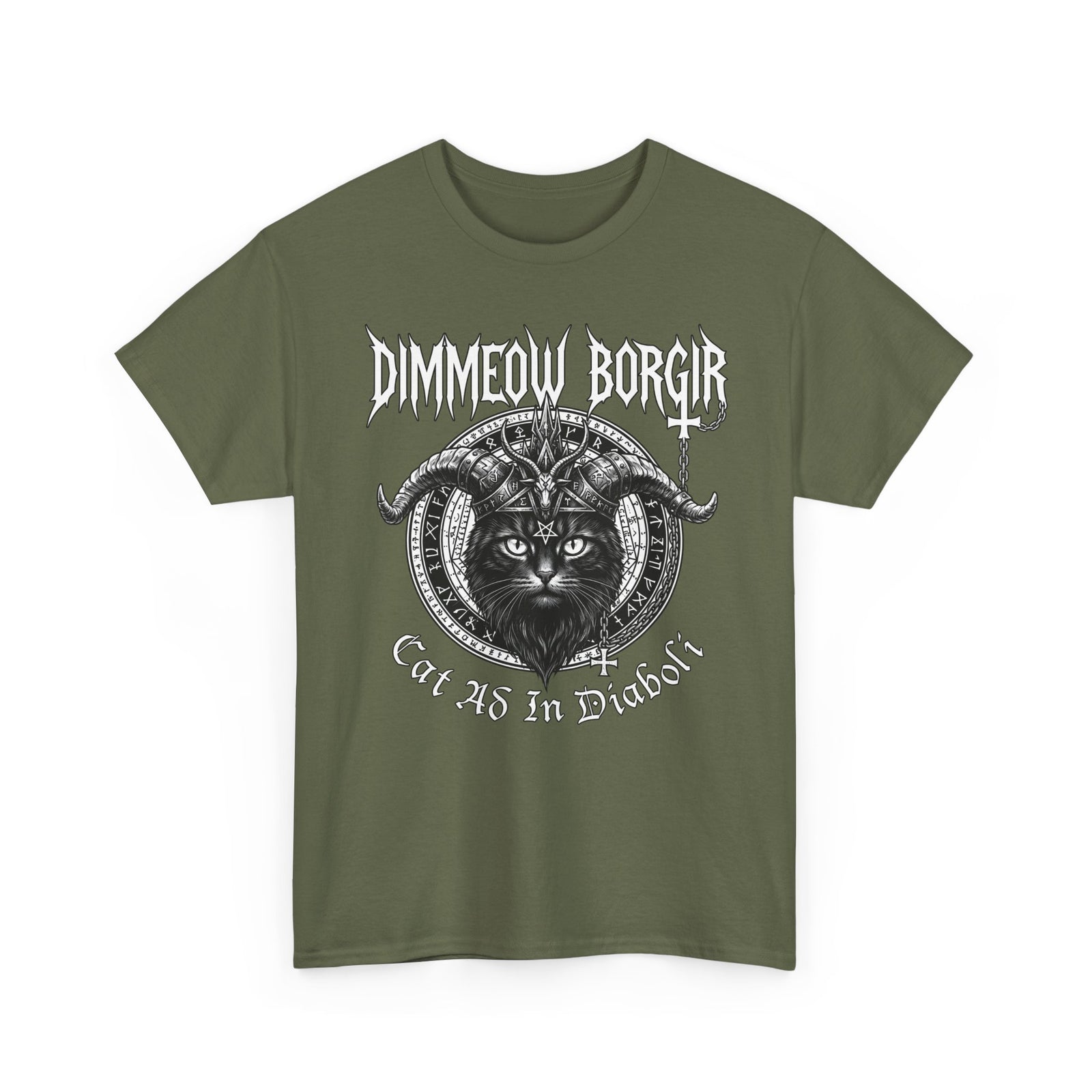 Black Metal Cat T-Shirt — "Dimmeow Borgir" Gothic Cat Band Tee