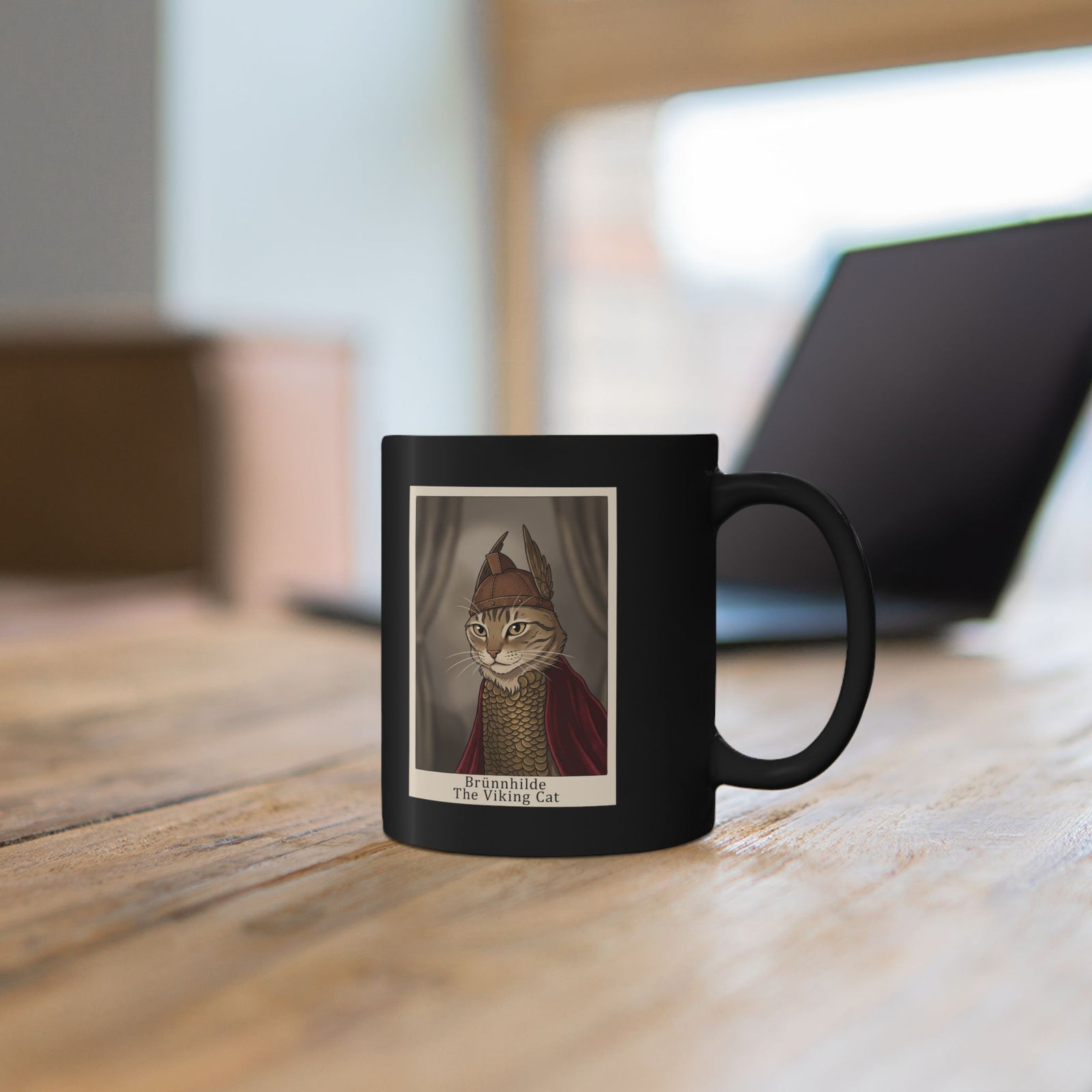Brünnhilde The Viking Cat Black Mug