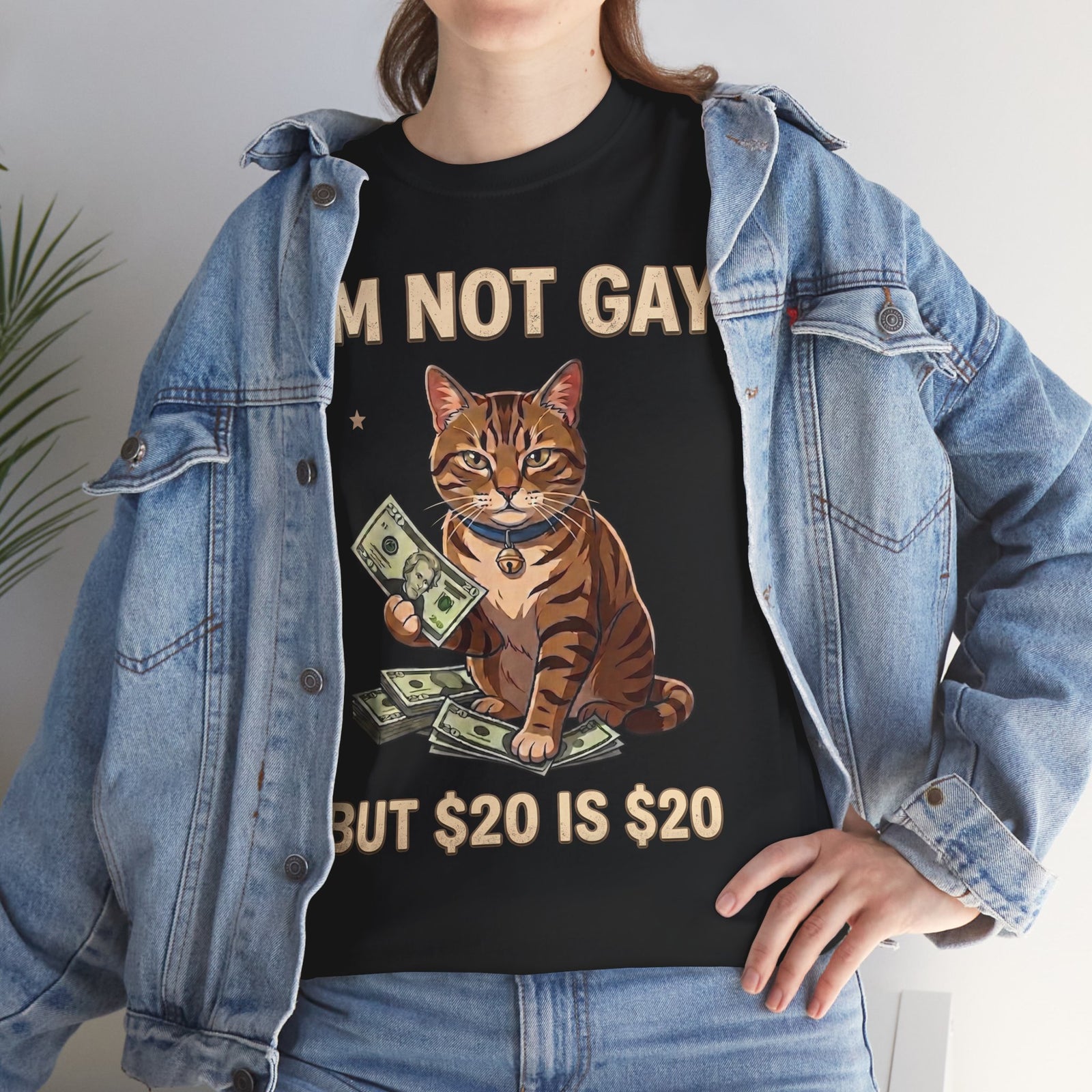 I'm Not Gay But $20 Is $20 T-Shirt — Funny Cat Cash Meme Tee
