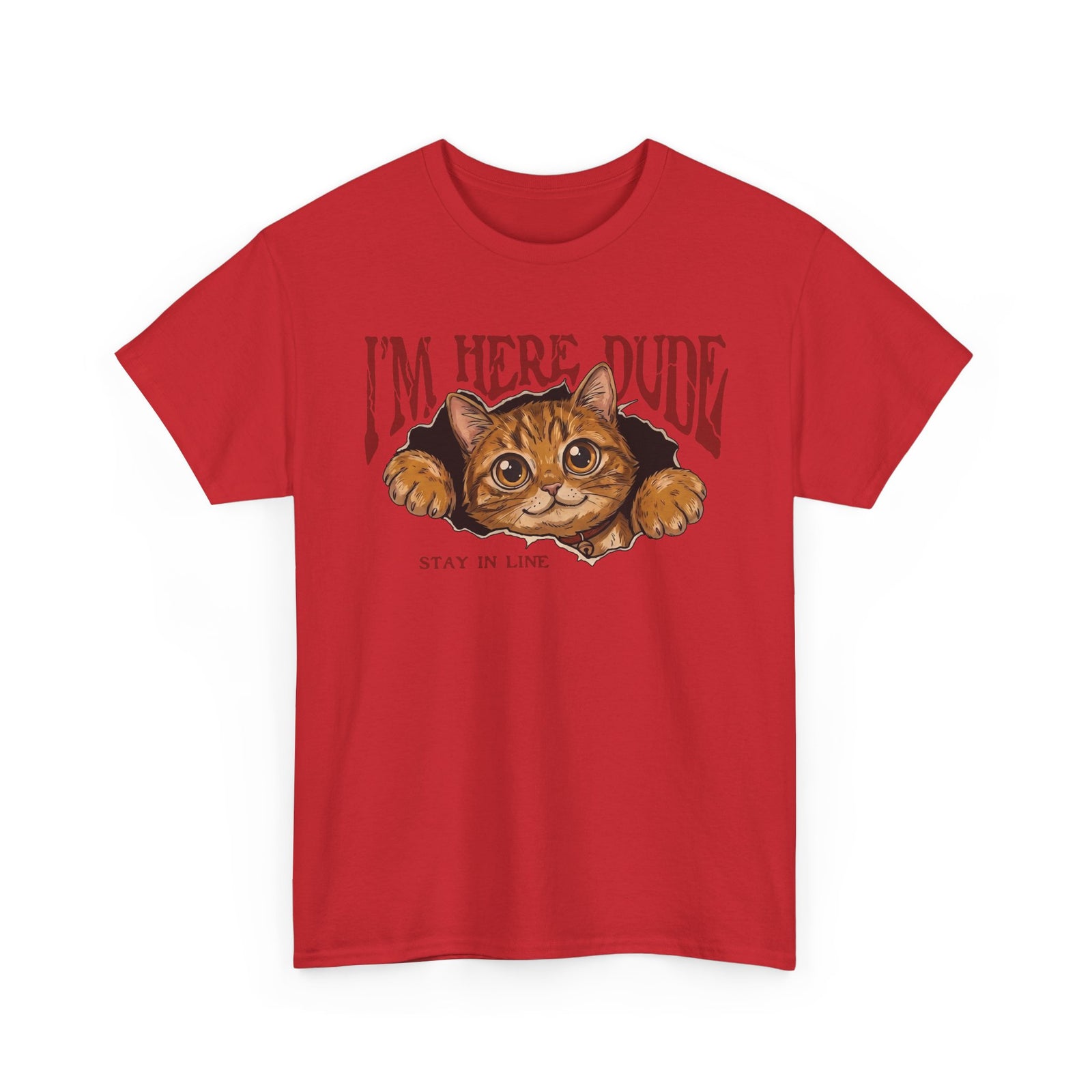 I'm Here Dude Cat T-Shirt — Funny Orange Tabby Ripped Graphic Tee