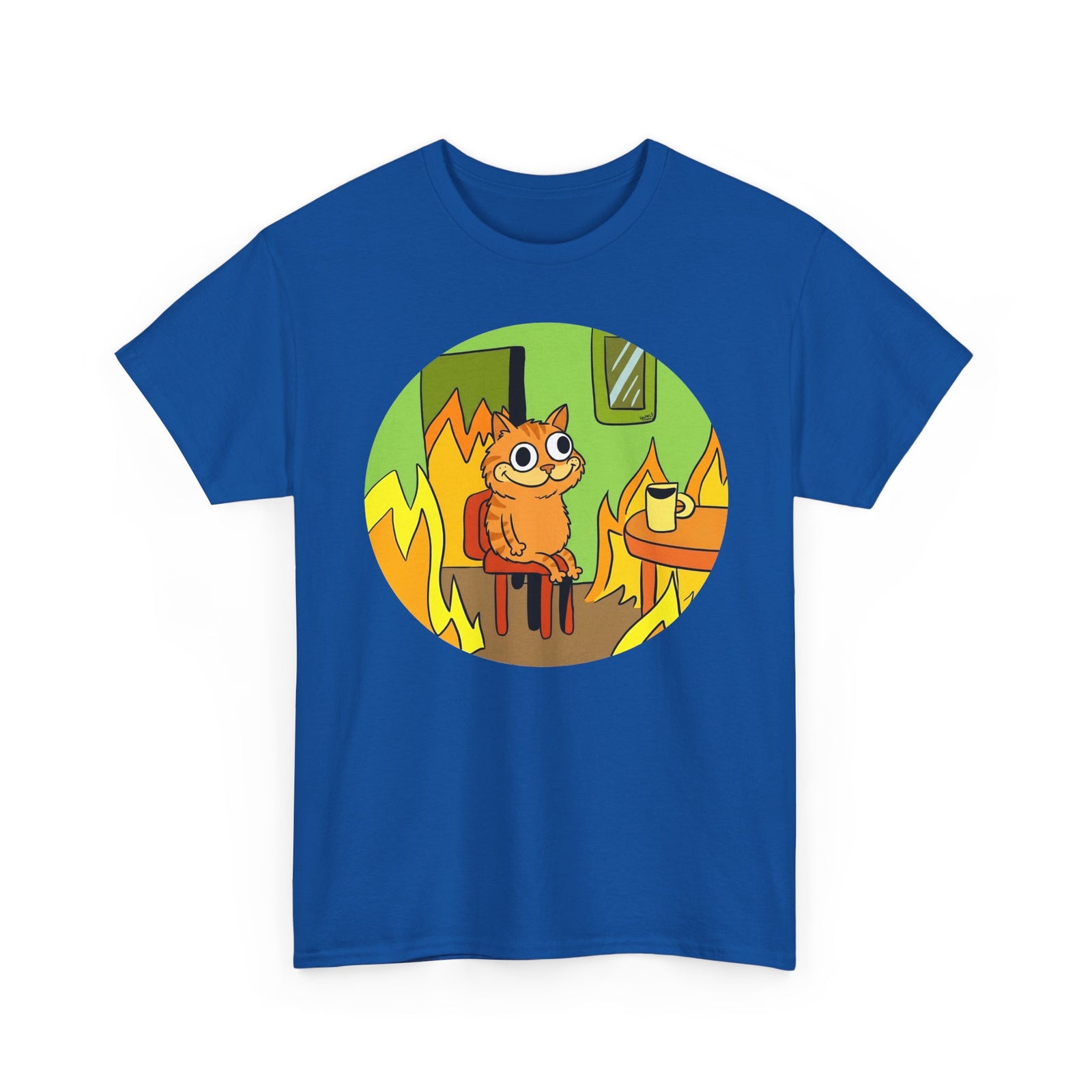 This Is Fine Orange Cat T-Shirt — Funny Meme Parody Feline Graphic Tee