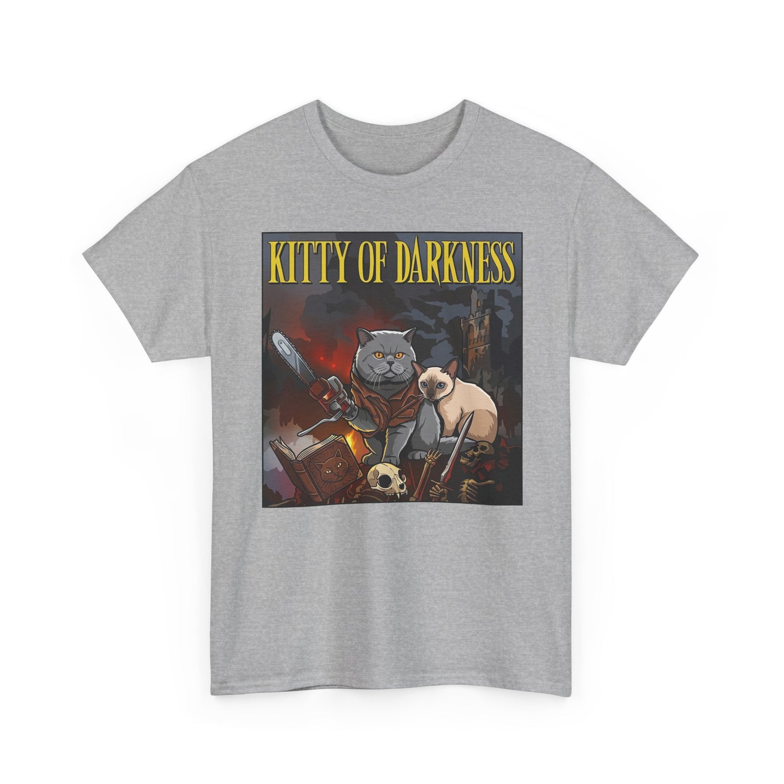Kitty of Darkness Graphic Tee — Gothic Cat Horror Band Shirt