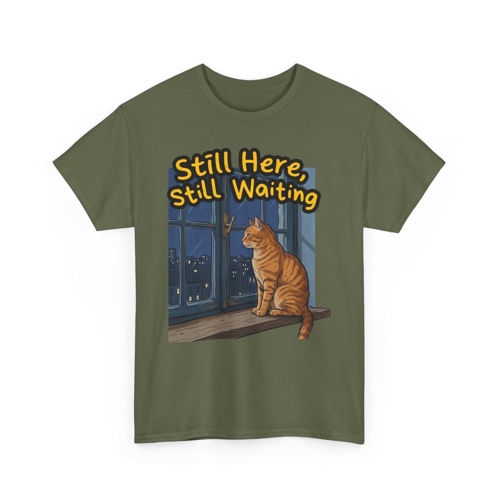 Cat Window Tee — "Still Here, Still Waiting" Graphic T‑Shirt