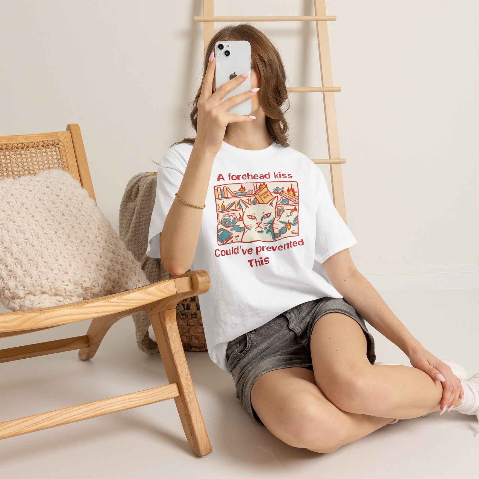 Naughty Cat Forehead Kiss Tee - Funny Cat Lover T-Shirt
