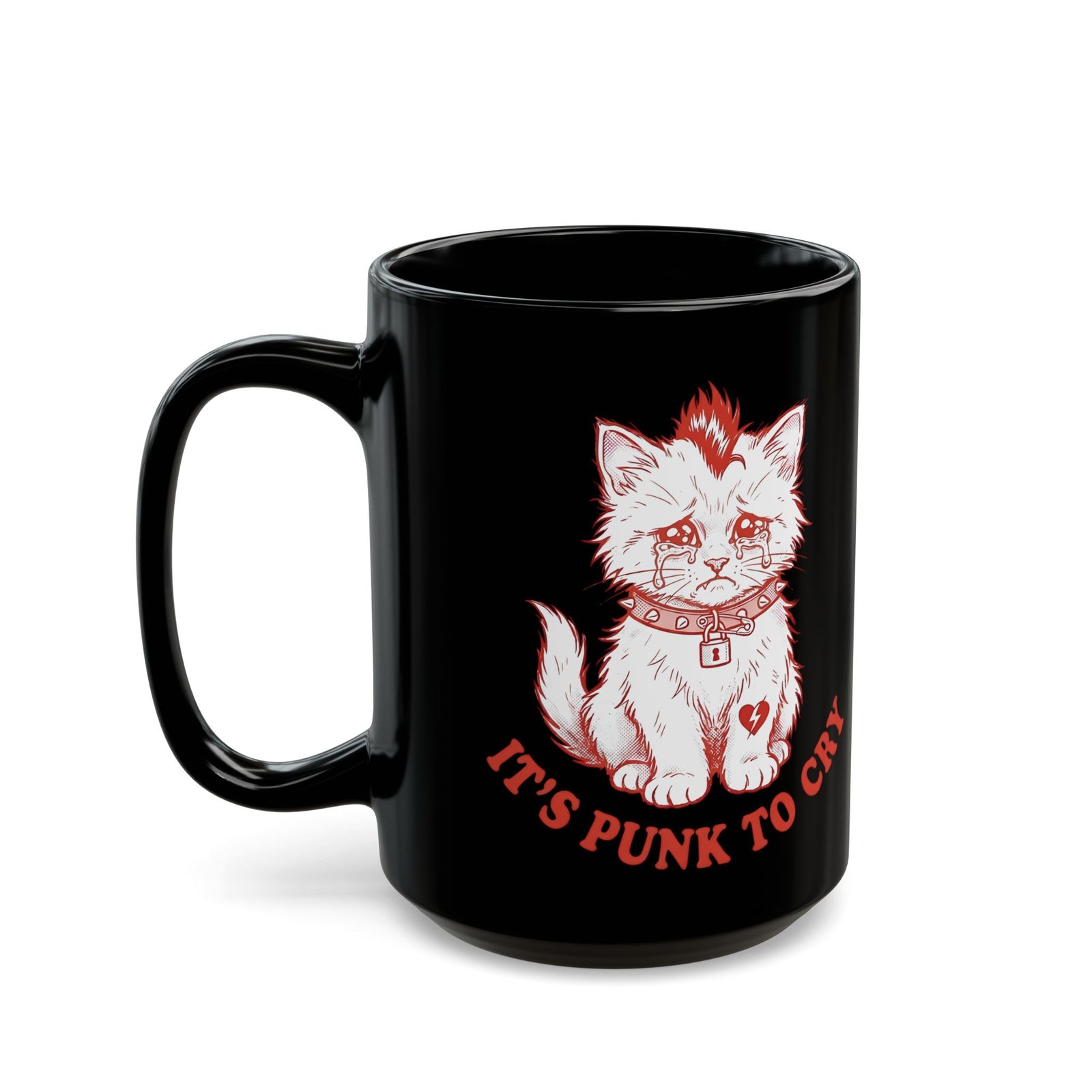 It's Punk To Cry Cat Mug — Cute Punk Cat Graphic Black Mug