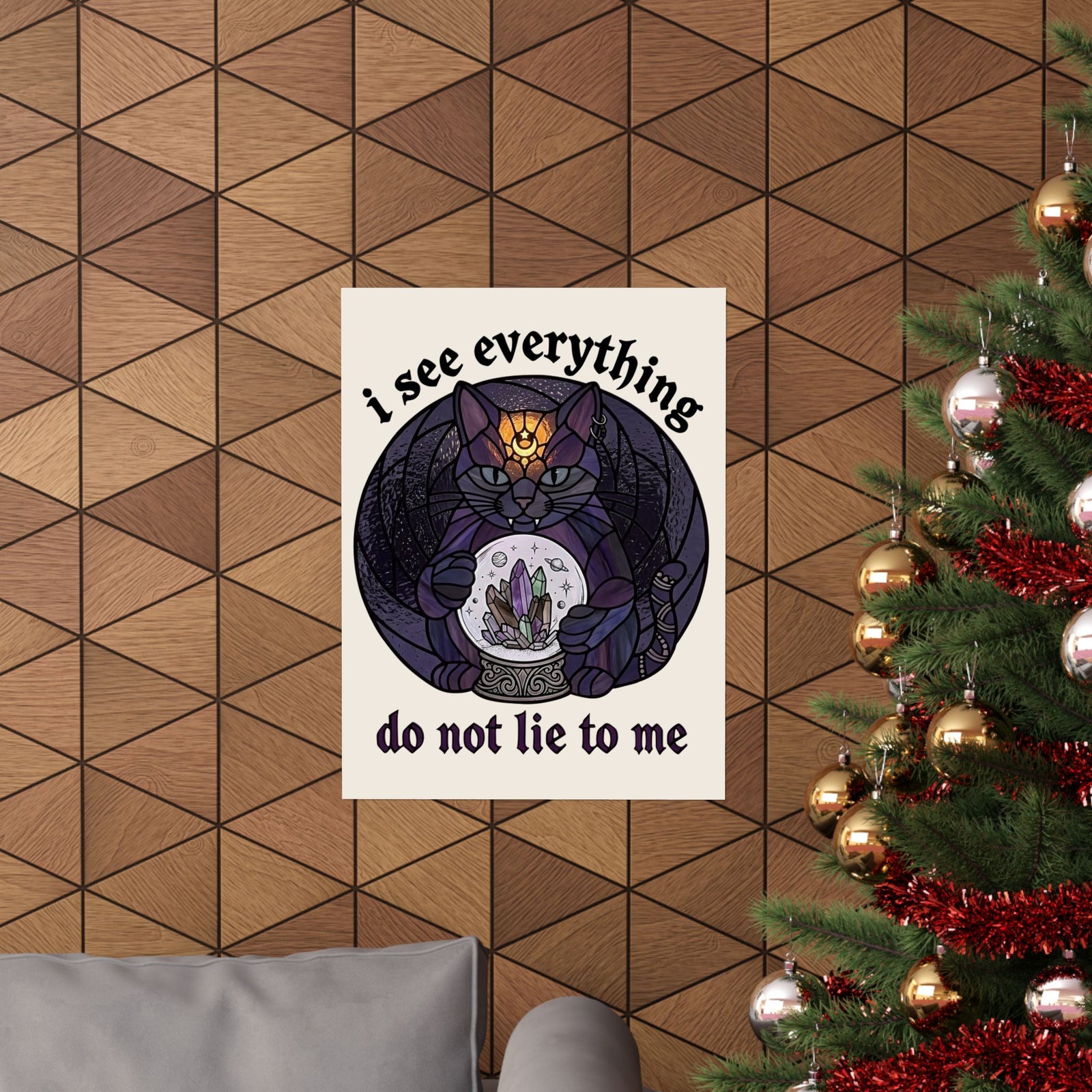 Mystic Fortune Teller Cat Poster "I See Everything" Stained Glass Spiritual Kitten