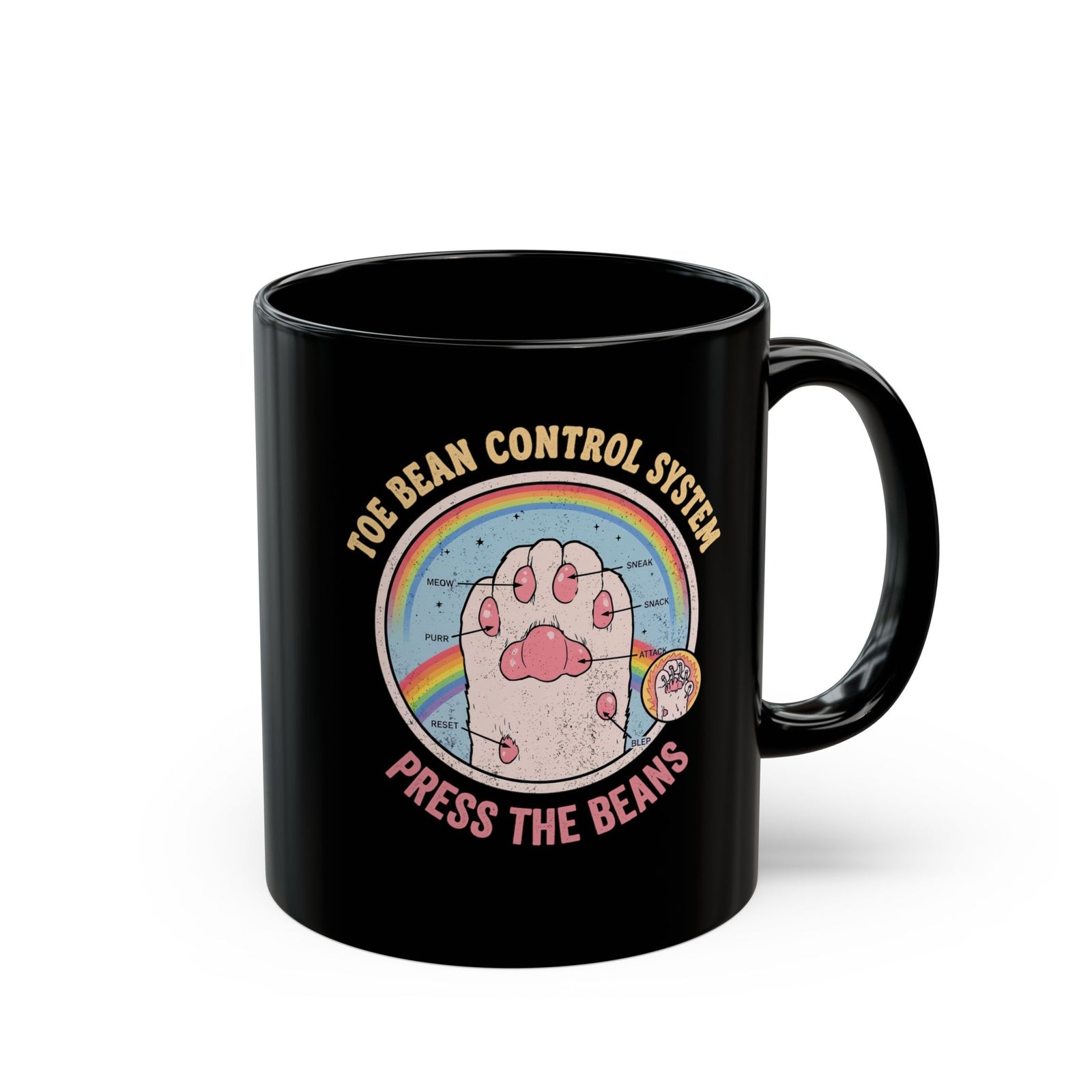 Toe Bean Control System Black Mug — Funny Cat Paw Infographic Mug