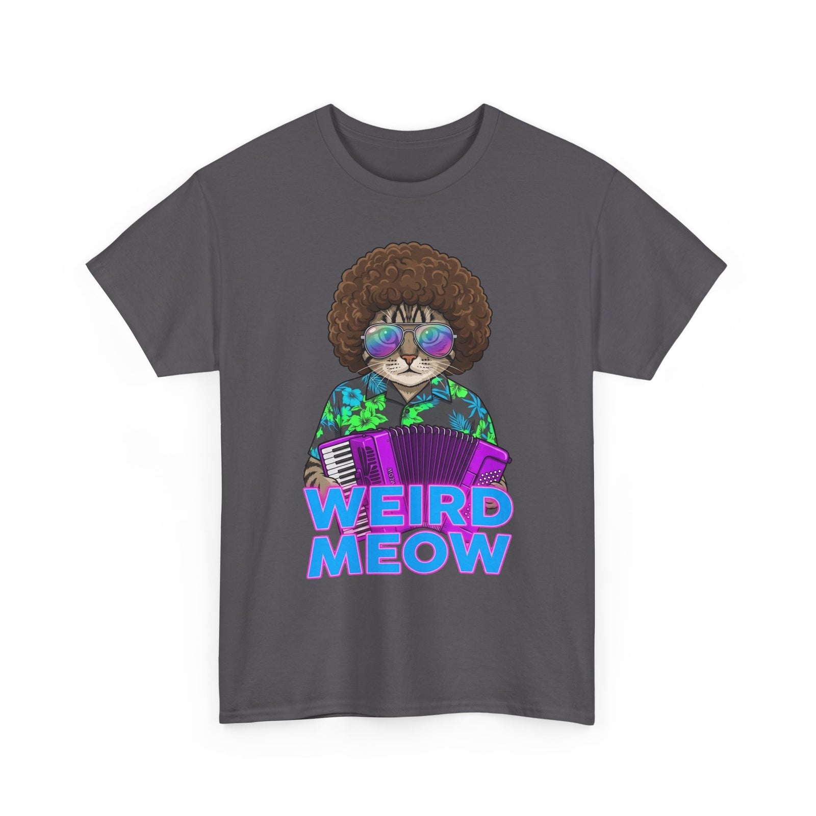 Weird Meow Cat T-Shirt — Retro Disco Cat with Accordion