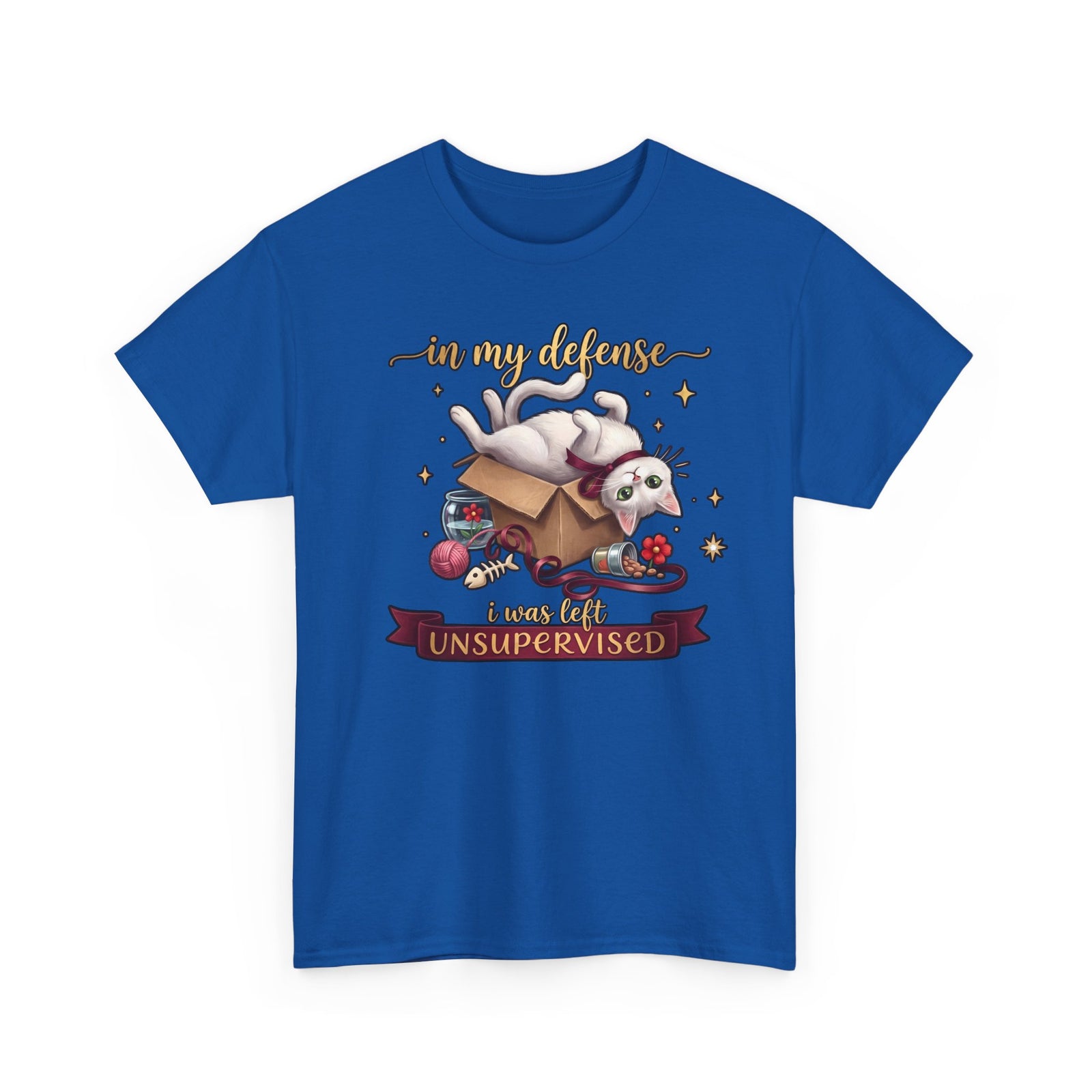 In My Defense I Was Left Unsupervised T-Shirt — Funny Cute White Cat Tee