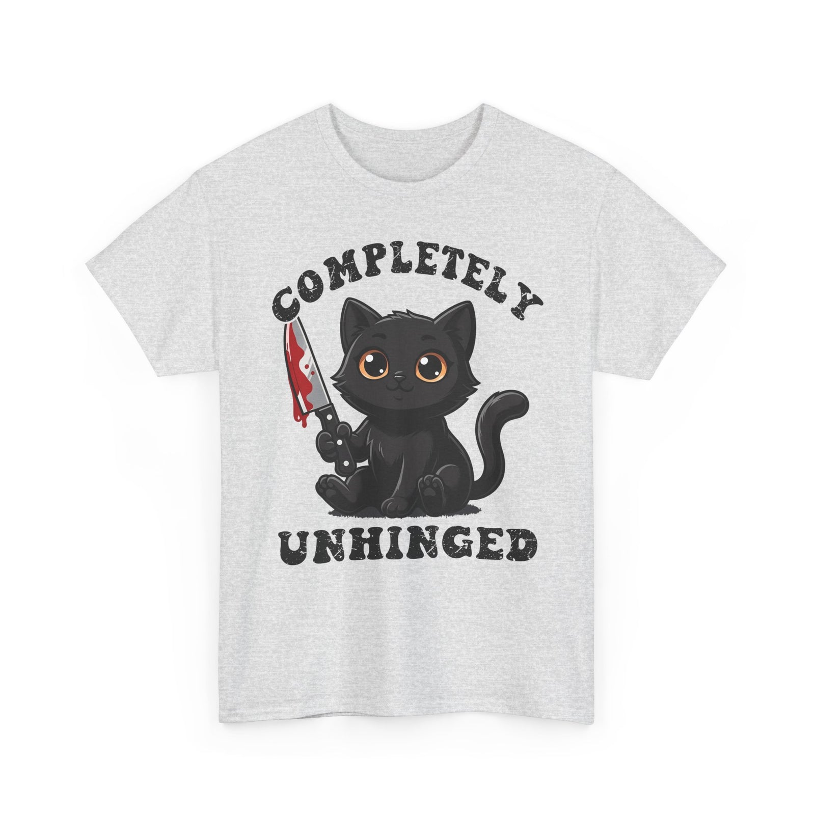 Completely Unhinged Black Cat T-Shirt — Funny Cute Psycho Knife Tee