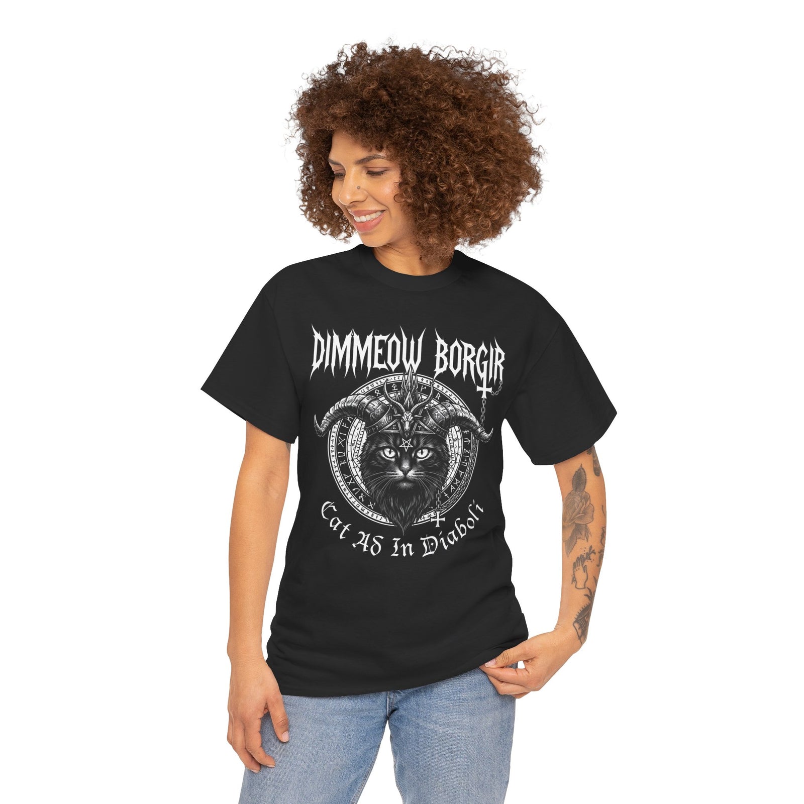 Black Metal Cat T-Shirt — "Dimmeow Borgir" Gothic Cat Band Tee
