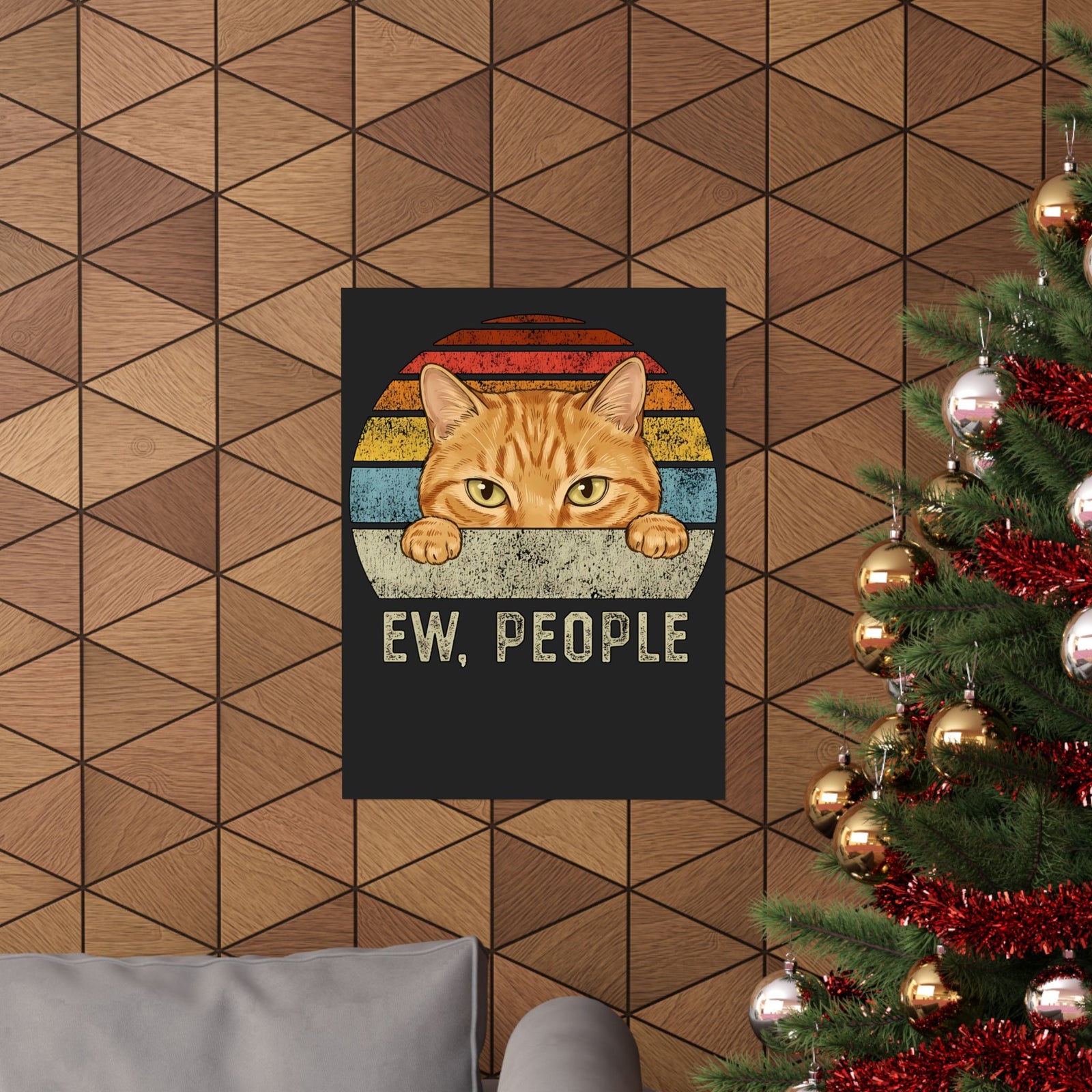Ew People Orange Cat Poster — Funny Retro Sunset Introvert Graphic Poster