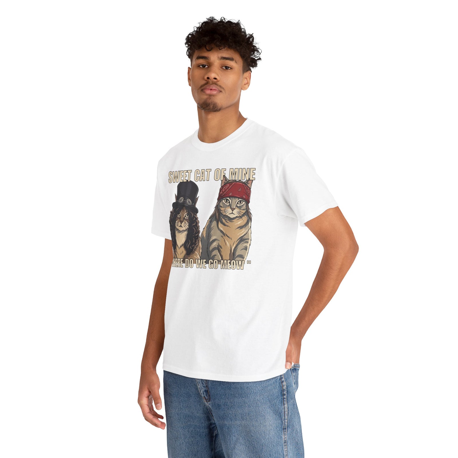 Sweet Cat of Mine Tee — "Where Do We Go Meow" Cat Graphic T-Shirt