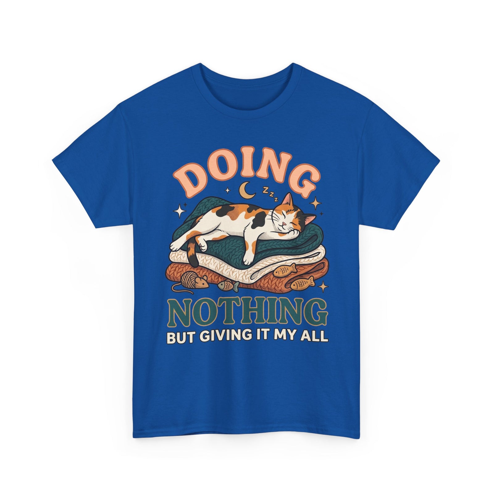 Doing Nothing Cat T‑Shirt Retro Calico Cat “Doing Nothing But Giving It My All” Graphic Tee