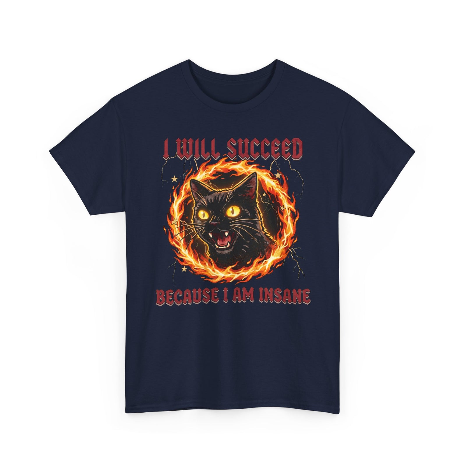 I Will Succeed Because I Am Insane T-Shirt — Heavy Metal Black Cat Graphic Tee