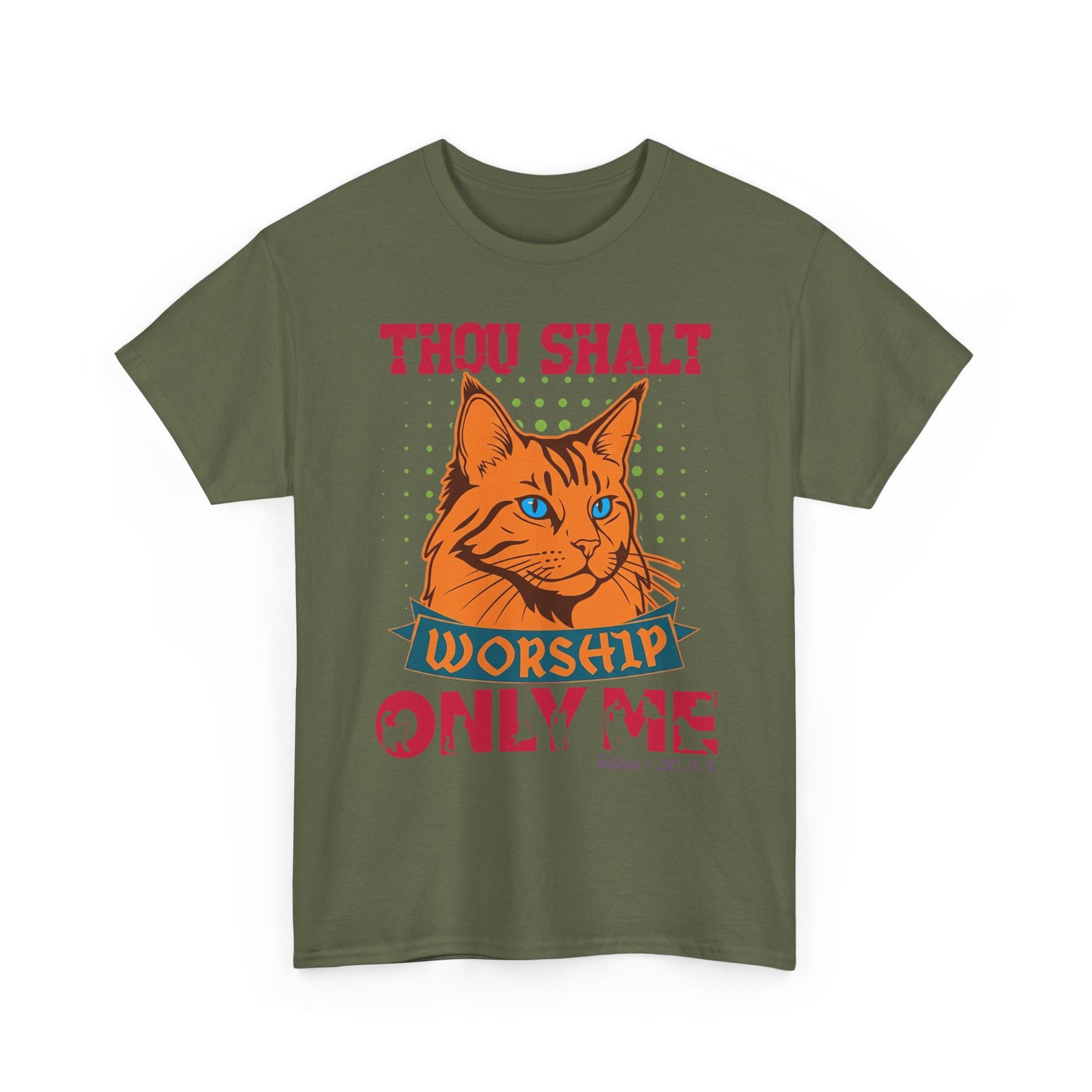 Cat Worship T-Shirt — "Thou Shalt Worship Only Me" Retro Orange Cat Tee
