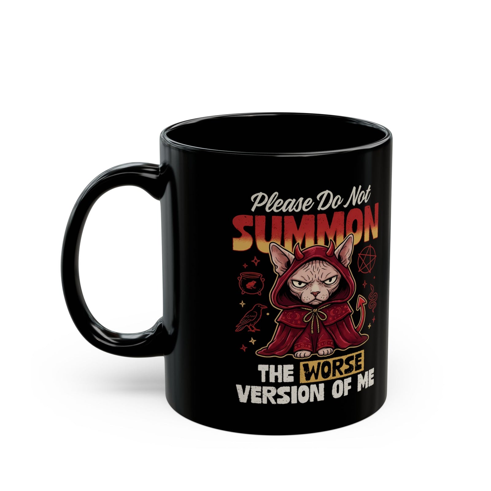 Gothic Witchy Cat Black Mug — Witch Cat Graphic Mug