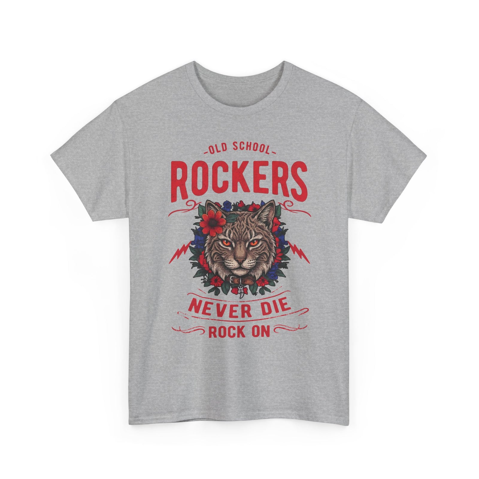 Old School Rockers Never Die Cat T-Shirt — Heavy Metal Rocker Feline Graphic Tee