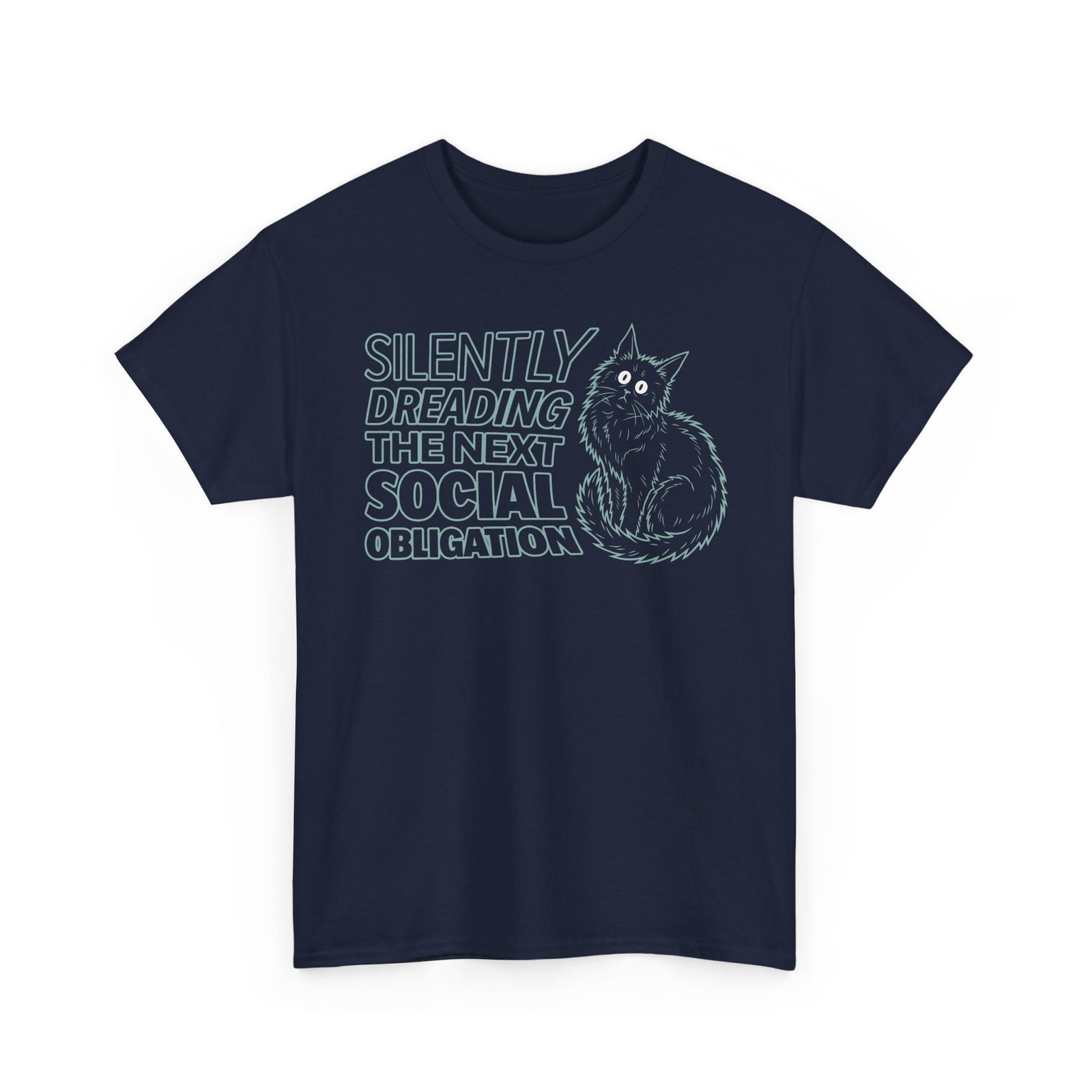 Introvert Cat T-Shirt — "Silently Dreading the Next Social Obligation"
