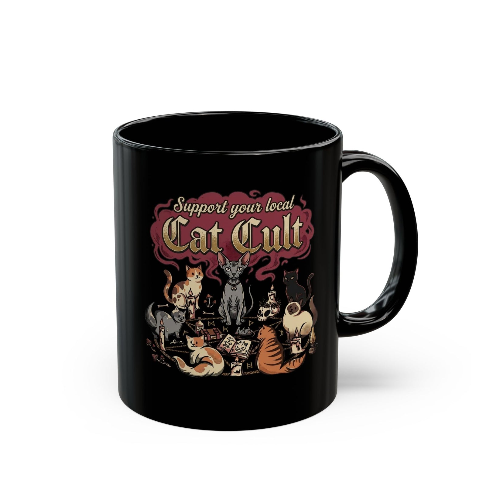 Support Your Local Cat Cult Black Mug — Funny Cat Lover Mug