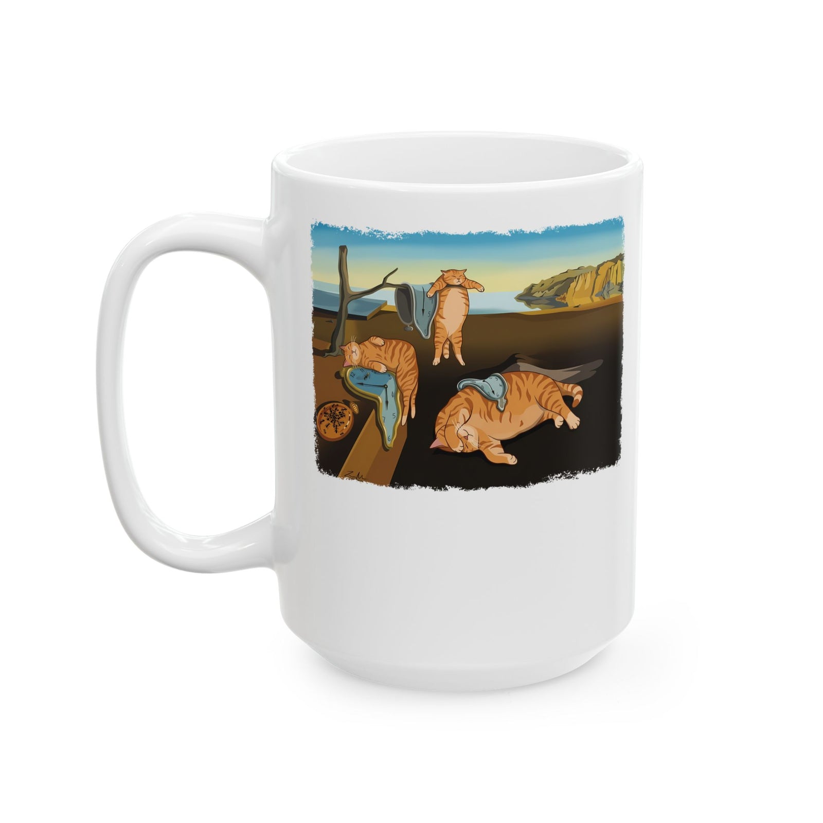 The Purrsistence of Memory Ceramic Mug — Surreal Cat Art Mug