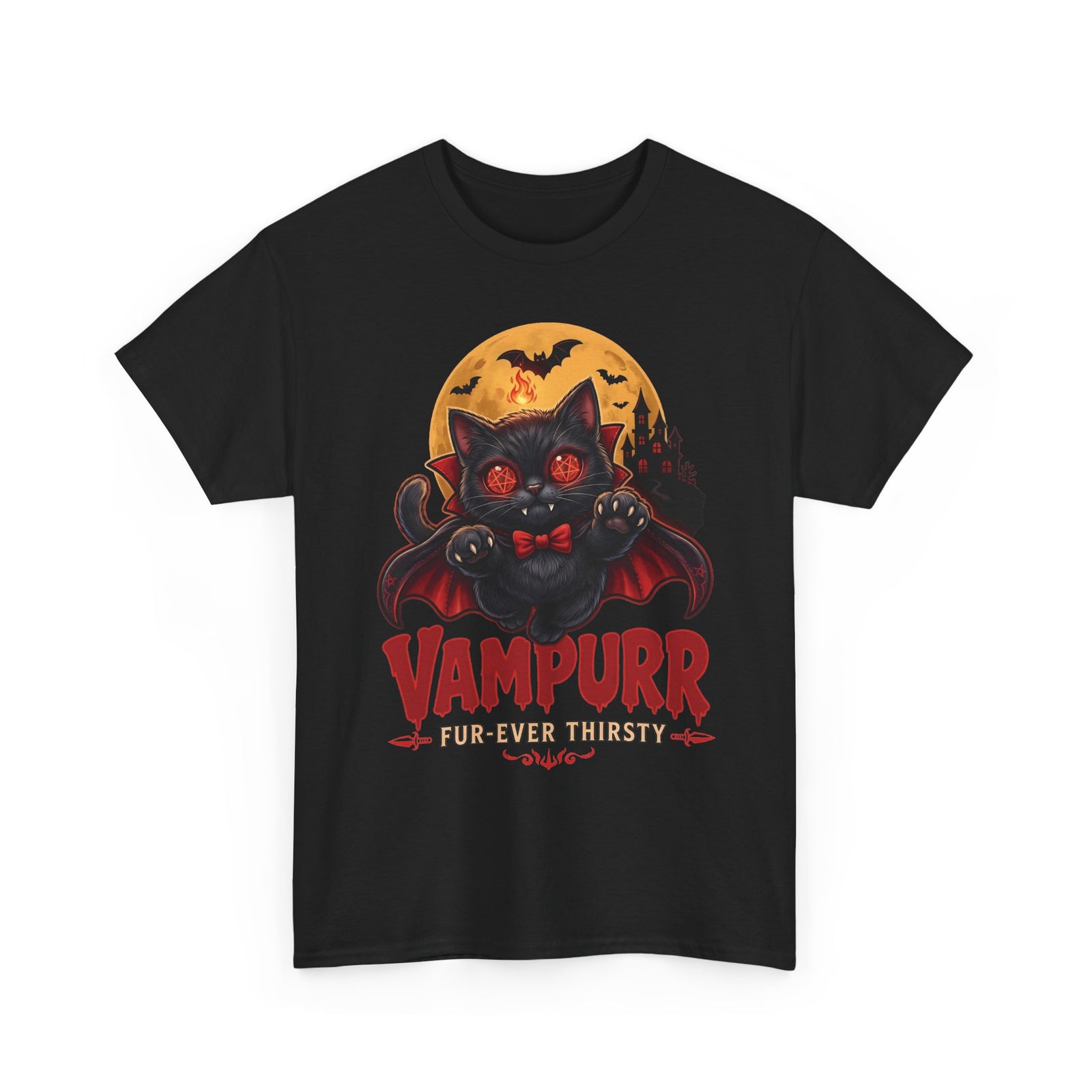 Vampurr Fur-Ever Thirsty Cat T-Shirt — Spooky Halloween Vampire Tee