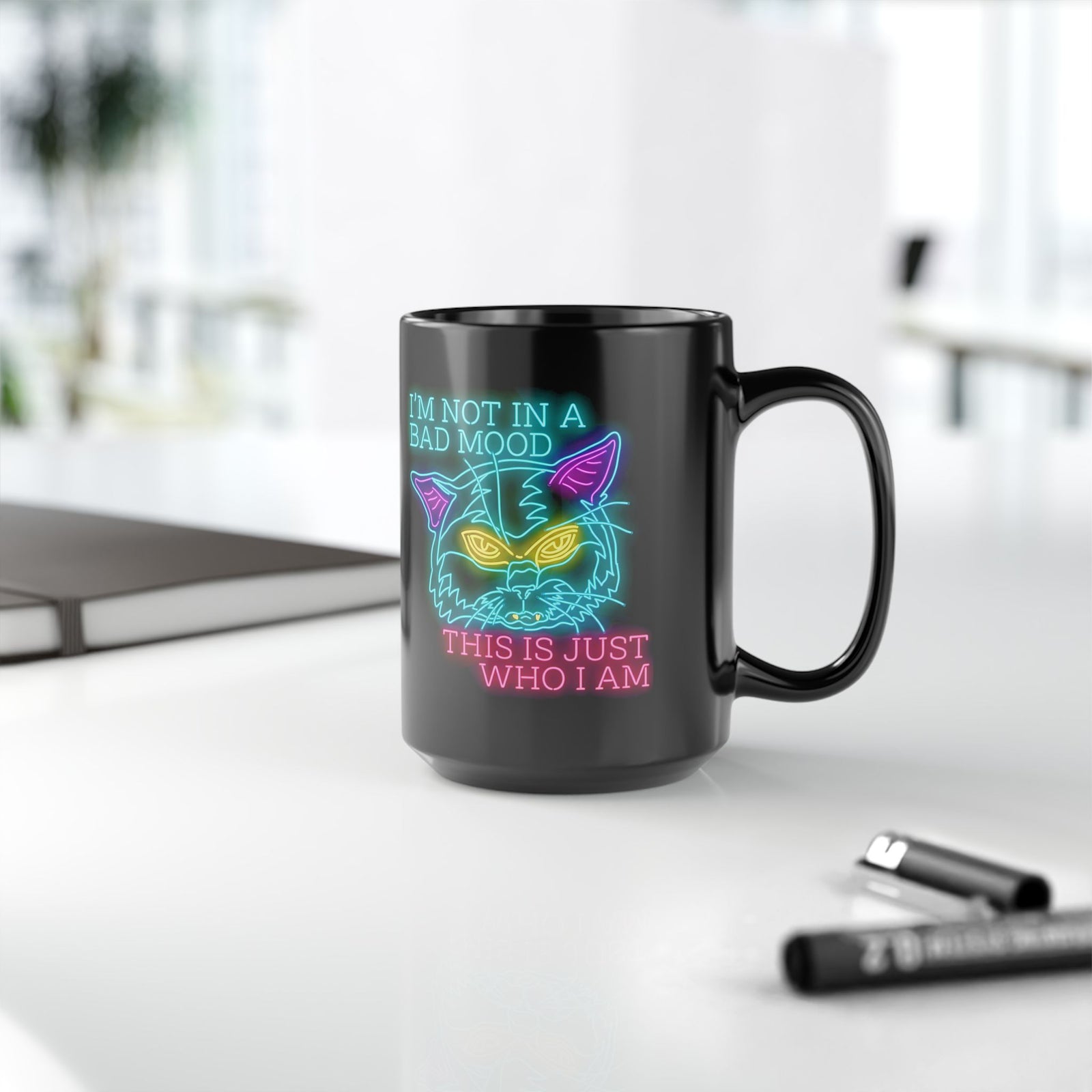 Bad Cat 'I'm Not In A Bad Mood' Black Mug