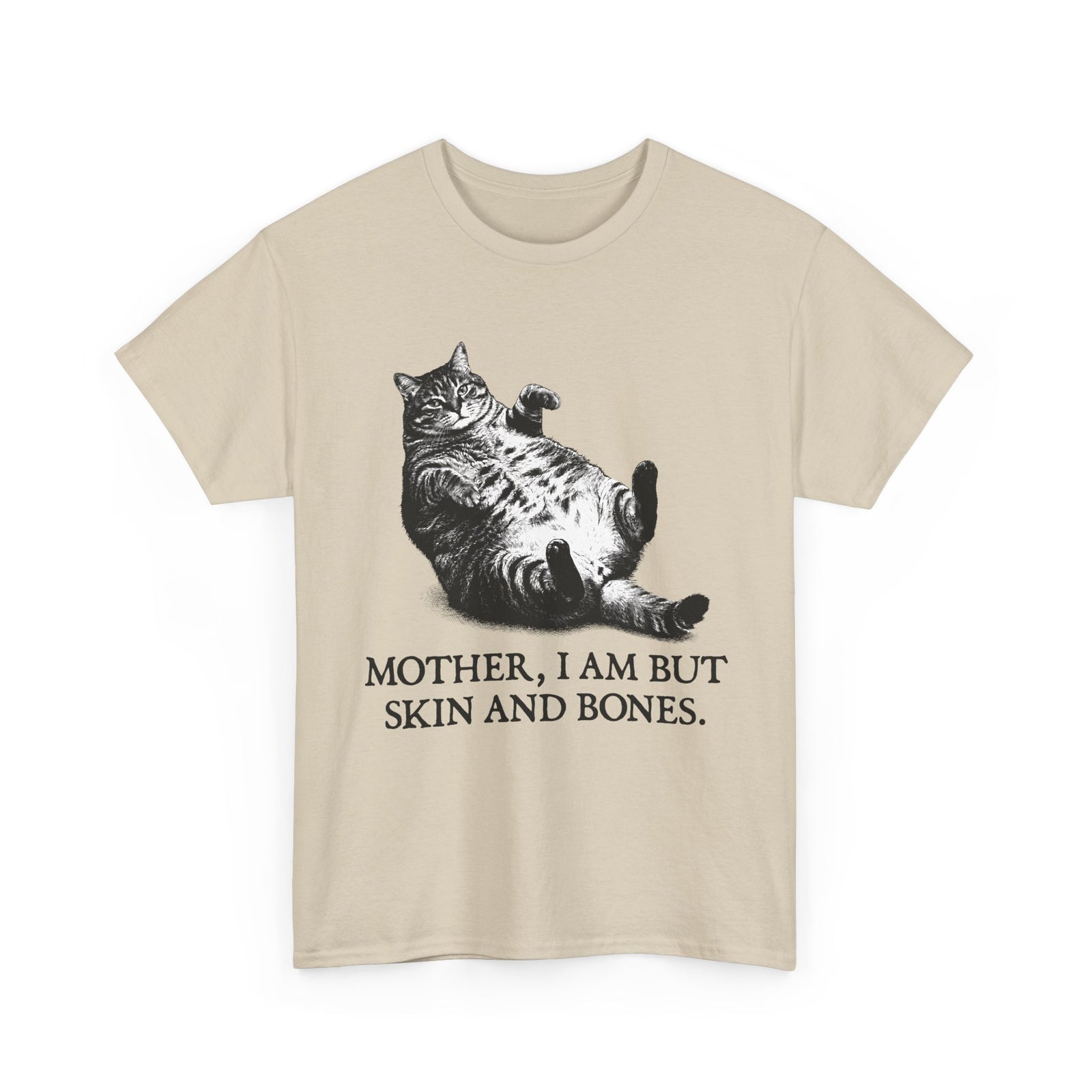 Skin And Bones Chonk Cat T-Shirt — Funny Dramatic Feline Graphic Tee