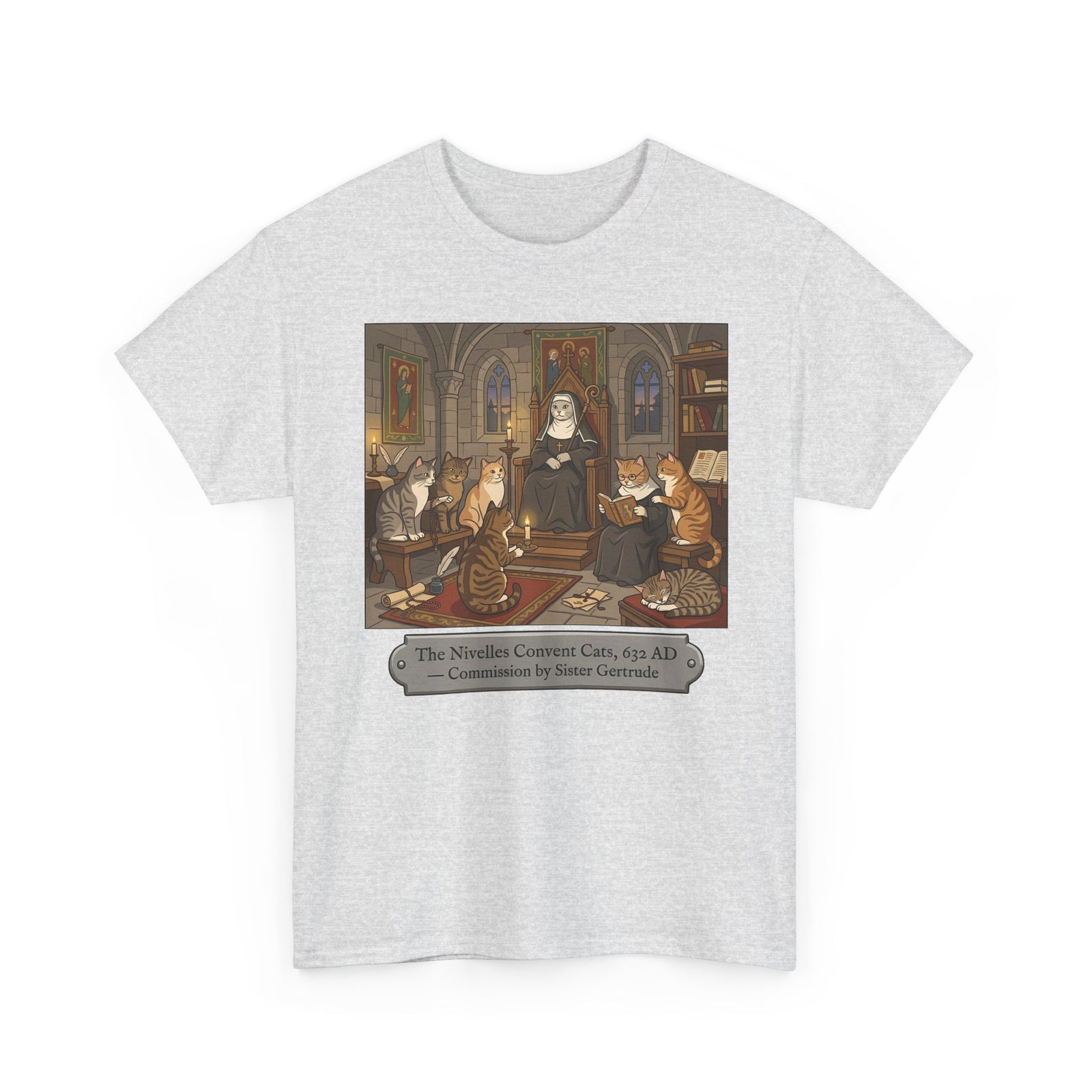 Nivelles Convent Cats T-Shirt — Vintage-Inspired Cat Illustration Tee