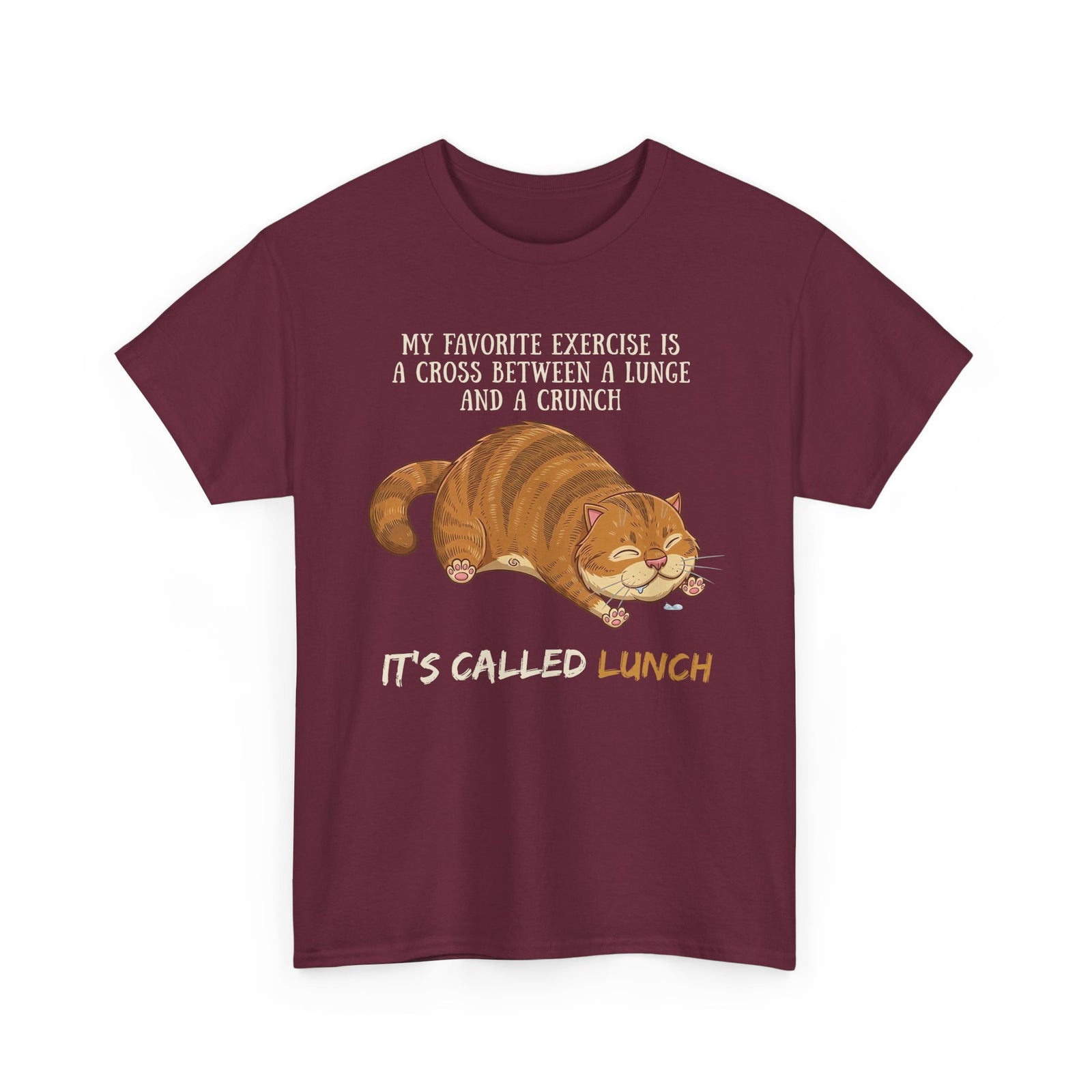 Funny Workout Cat T-Shirt — "Lunge Crunch Lunch"