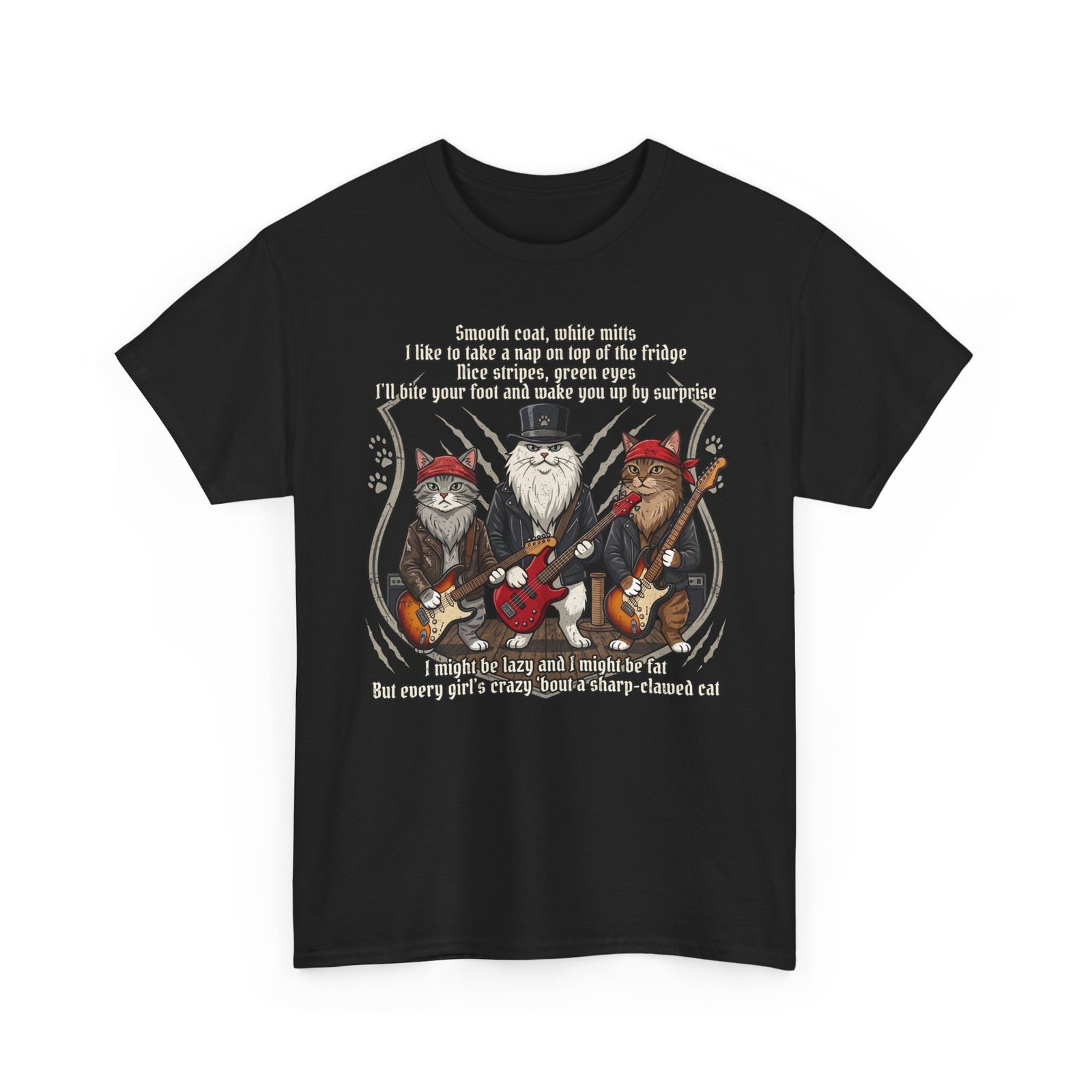 Cat Rock Band T‑Shirt — "I Might Be Lazy" Funny Guitar Cats Tee