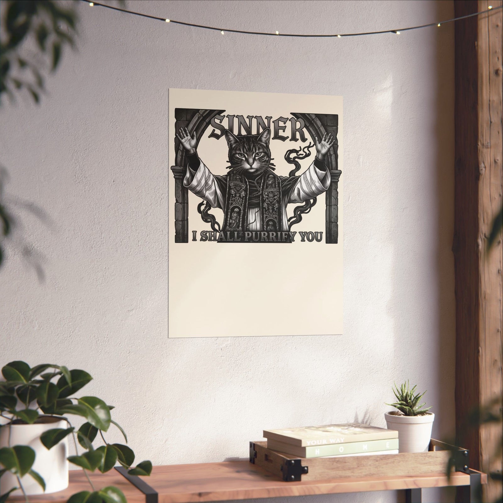 Sinner Shall I Purrify You Cat Poster — 'Purriest' Funny Gothic Cat Poster