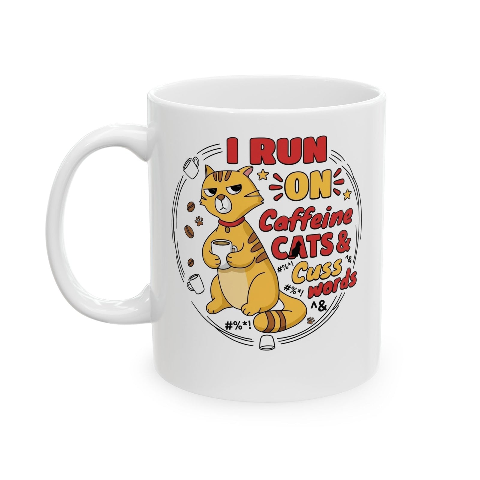 Caffeine, Cats & Cuss Words Mug Funny Cat Lover Coffee Mug