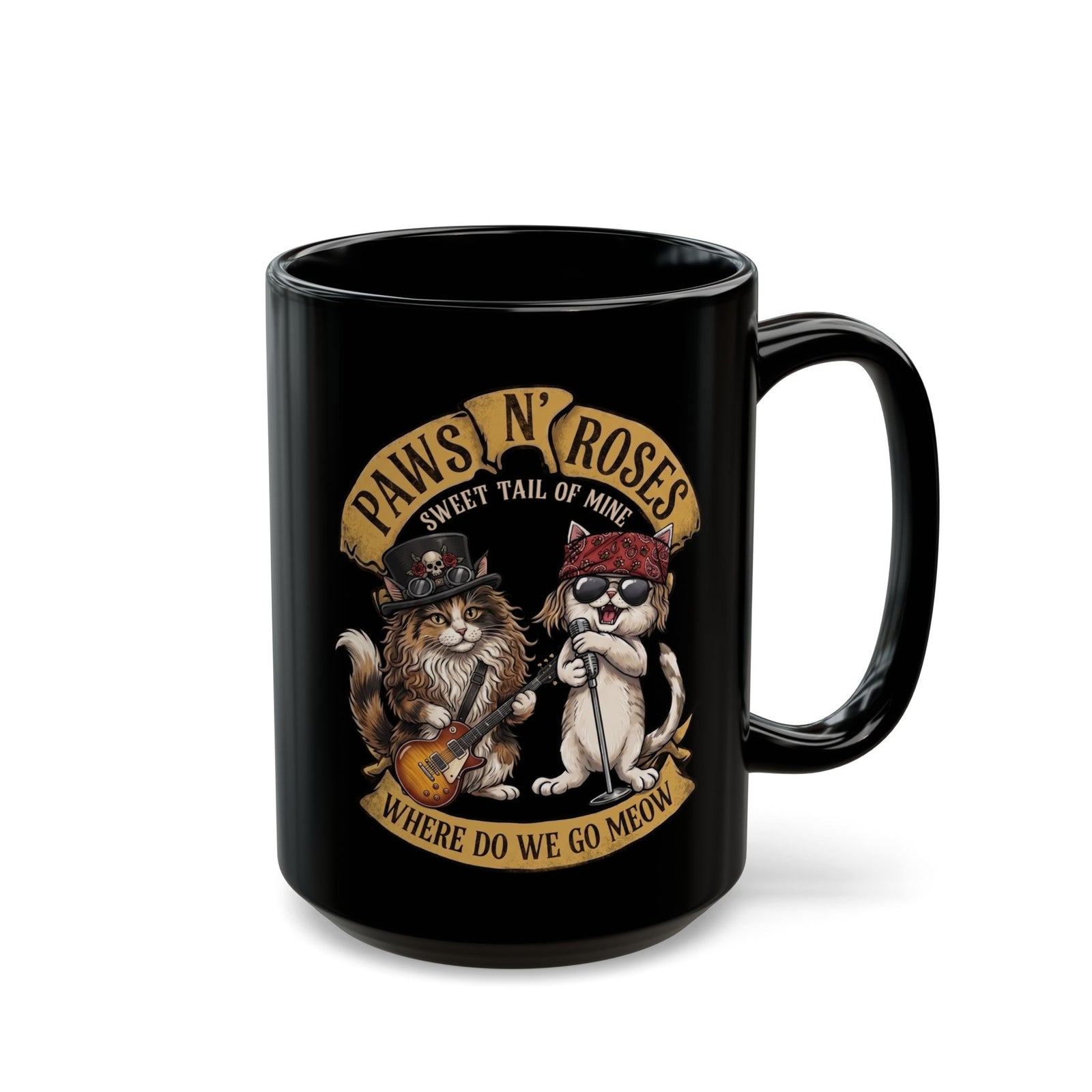 PAWS N' ROSES "Sweet Tail of Mine" Funny Cats Black Mug