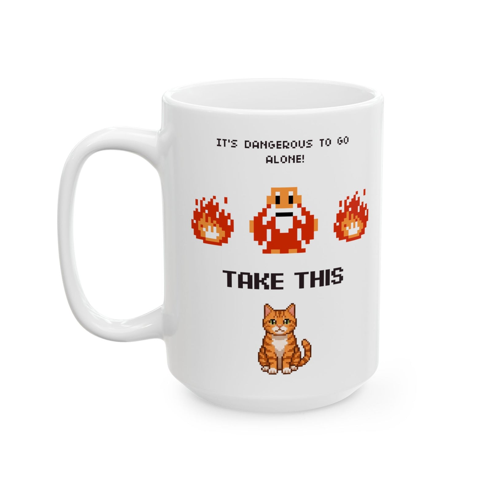 Retro Gamer Cat Mug, It's Dangerous to Go Alone Take This Cat Mug