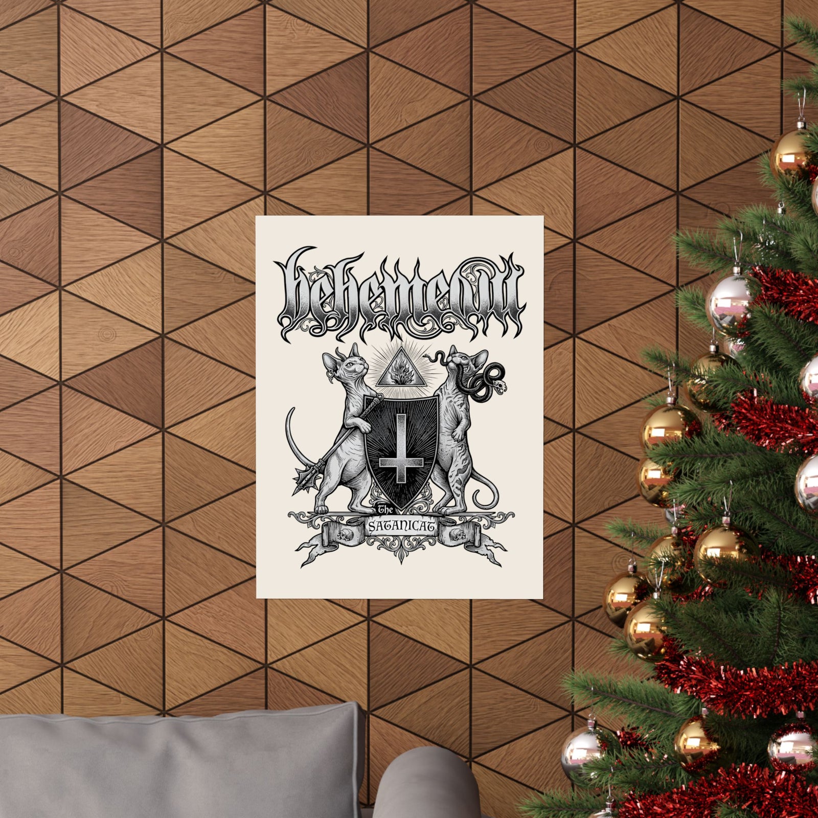 Satanicat Behemeow Poster — Gothic Cat Graphic Poster