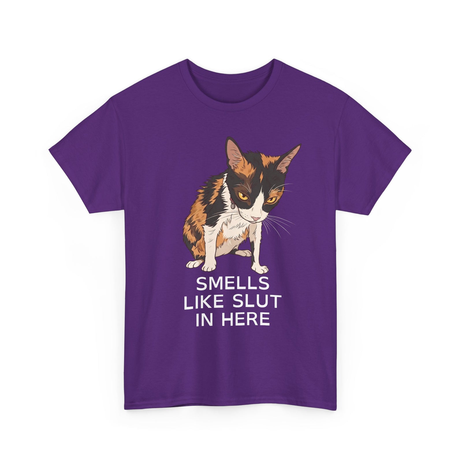 Smells Like Slut In Here T-Shirt — Funny Grumpy Calico Cat Meme Tee