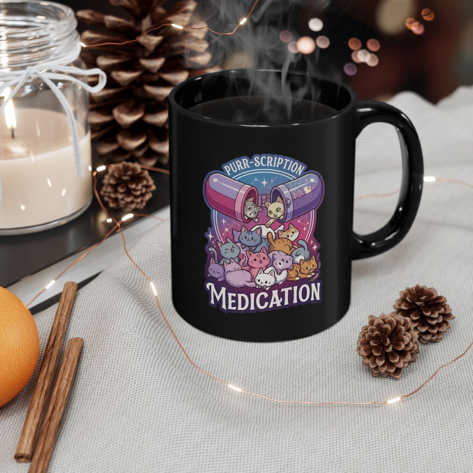 Purr‑Scription Medication Cat Black Mug