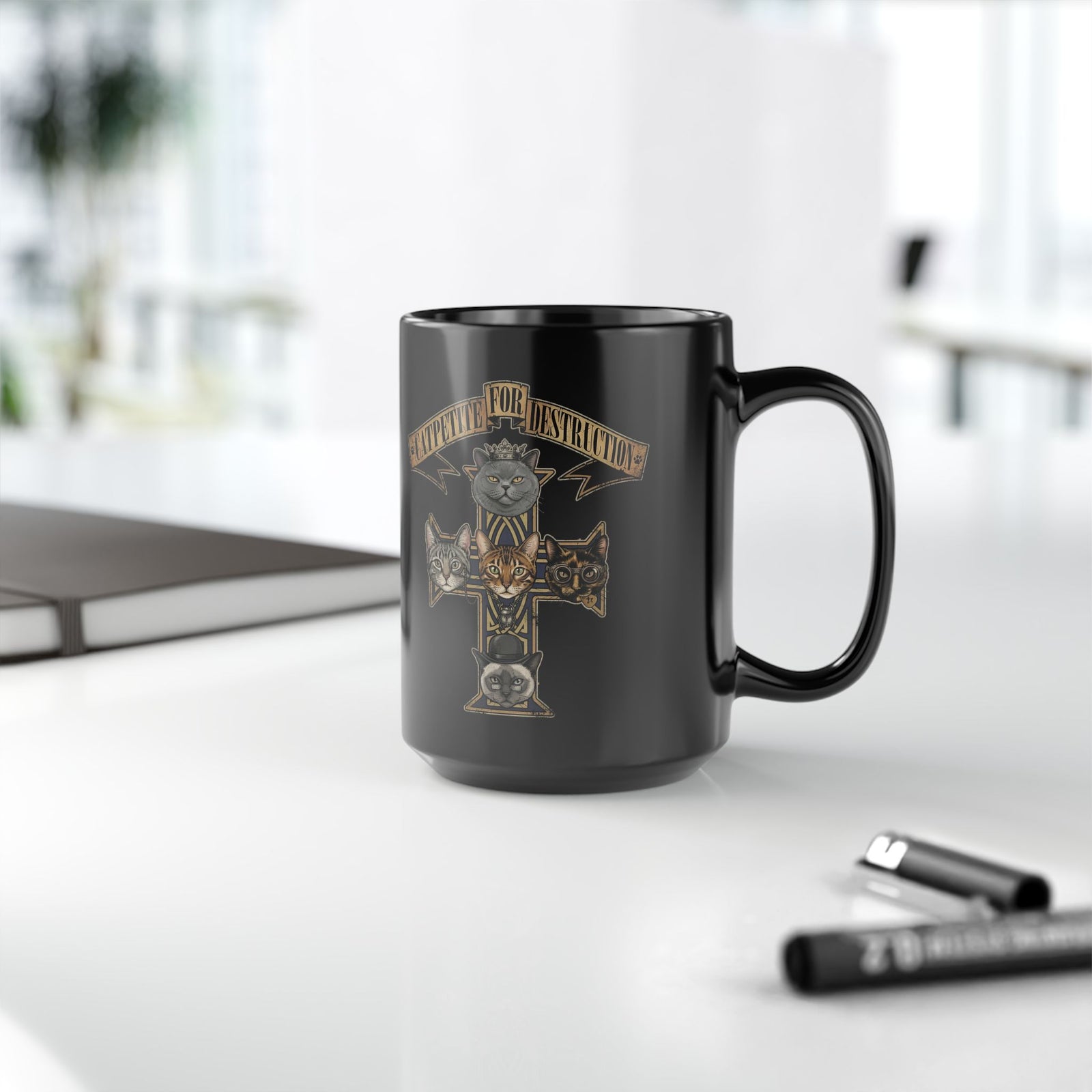 Catpetite For Destruction Black Mug