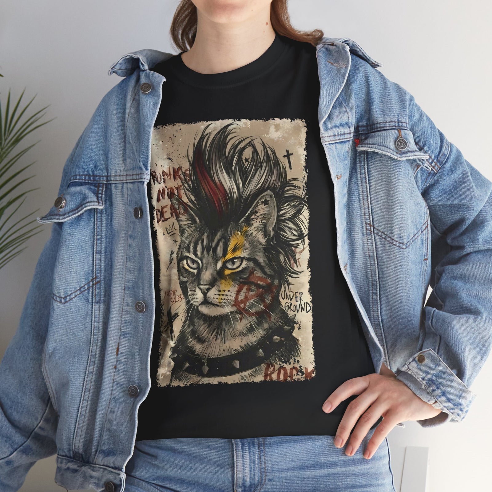 Punks Not Dead Cat T-Shirt — Edgy Mohawk Anarchy Feline Graphic