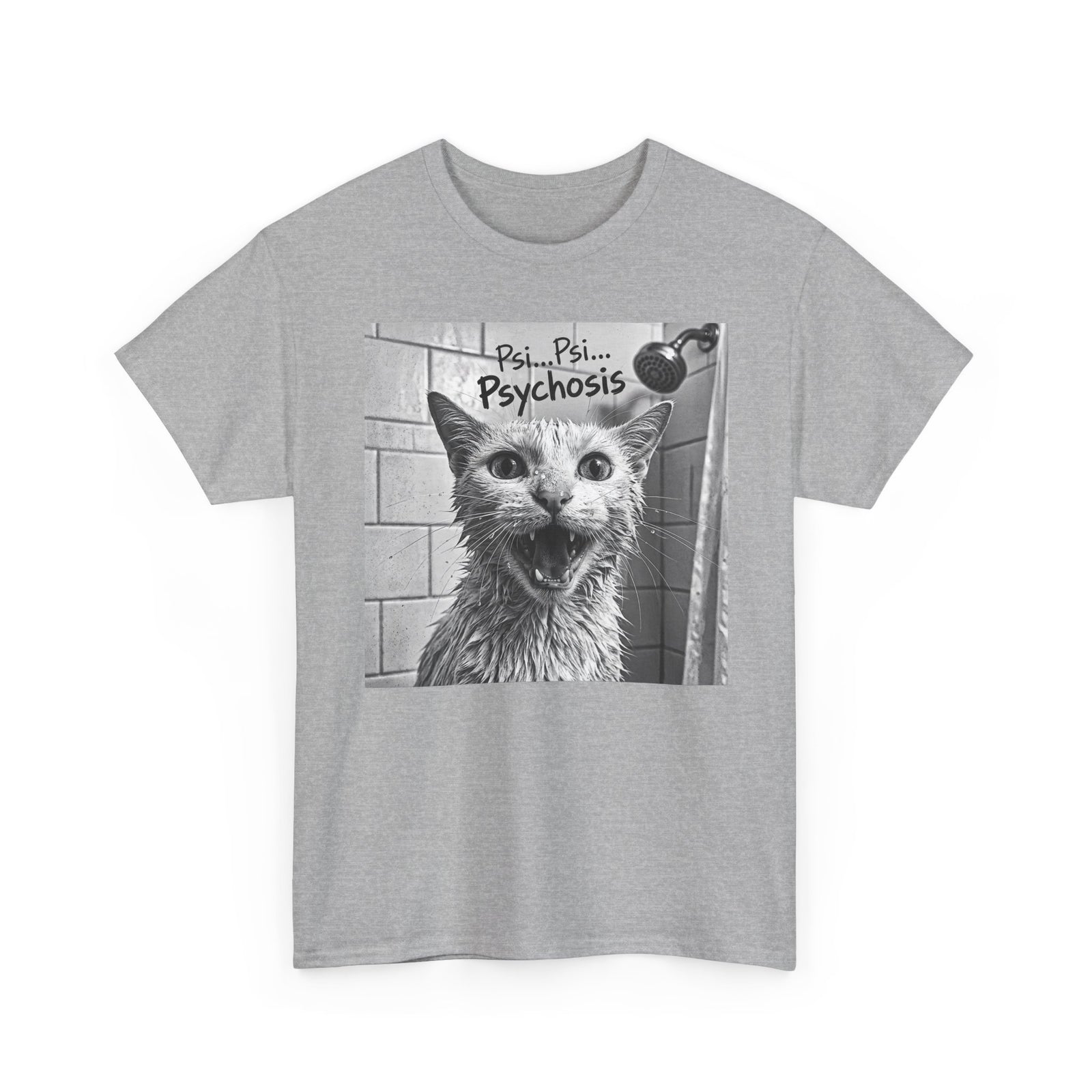 Psychosis Cat T-Shirt Funny Grunge Shower Cat Tee